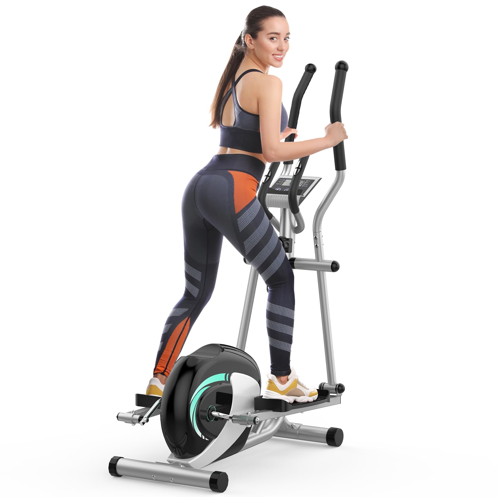 THERUN Ellittica da Casa, Ellittica Professionale Ultra Silenziosa con 8 Livelli di Resistenza Regolabile, Display LCD, Pedali Antiscivolo, Supporto Borraccia, Capacità Di Carico 120KG