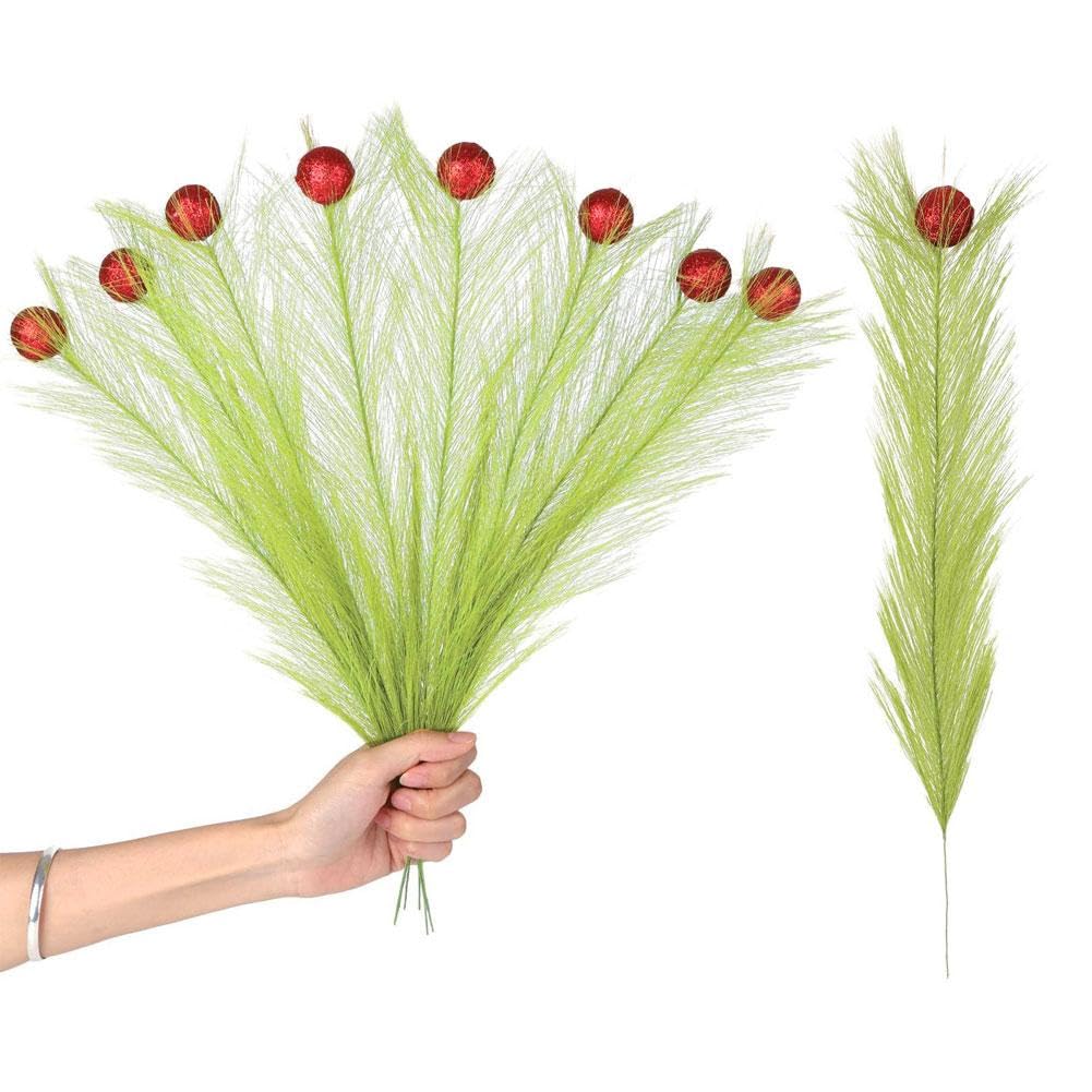 Decorazioni Natalizie A Stelo Riccio, 6 Pezzi Da 43 Cm, Con Bacche Glitterate Rosse E Verde Lime, Per Albero E Ghirlande - 2