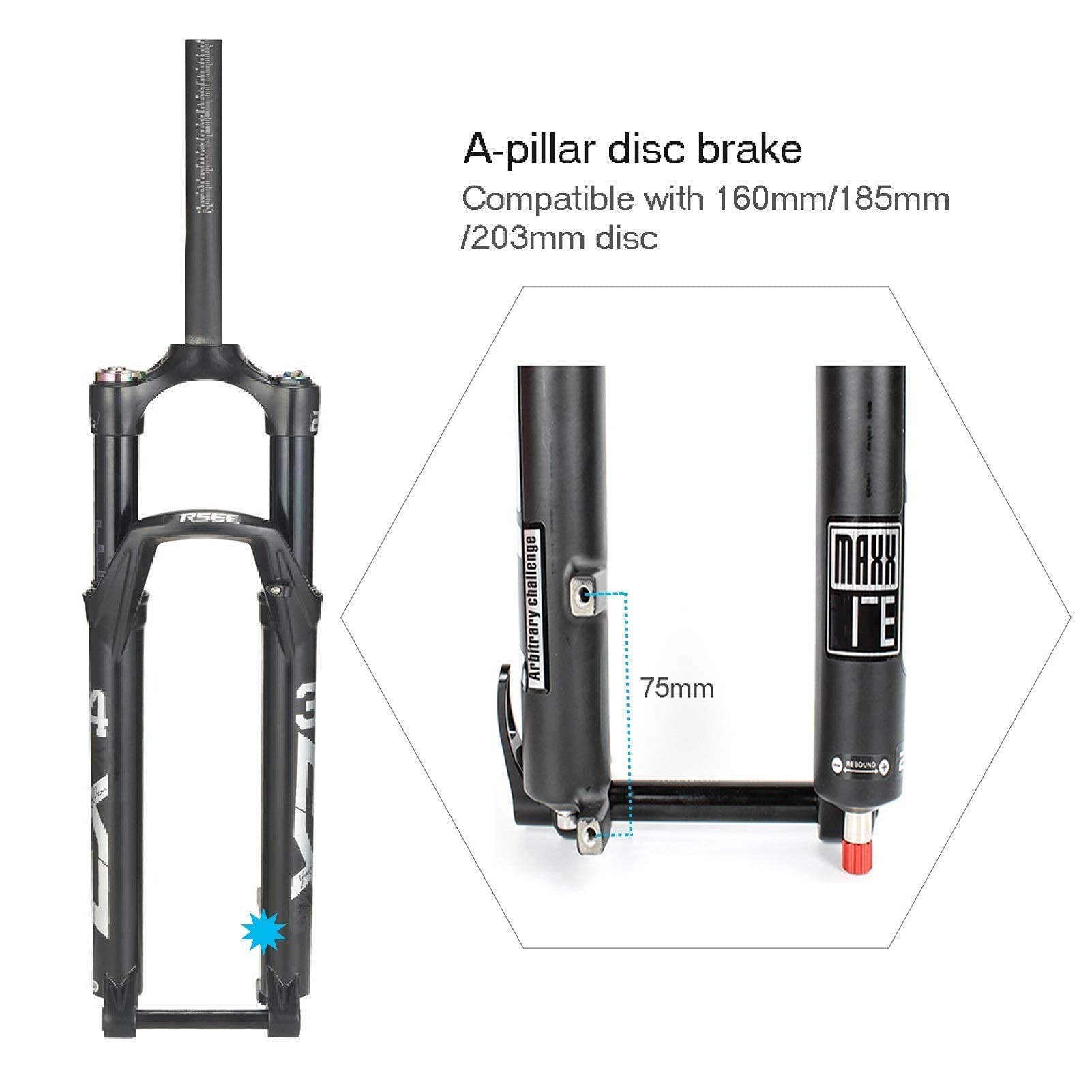 Fourche VTT 27,5 Pouces, Double Chambre à air 26/29, Tube Conique, Amortisseur 1-1/8", débattement 120 mm