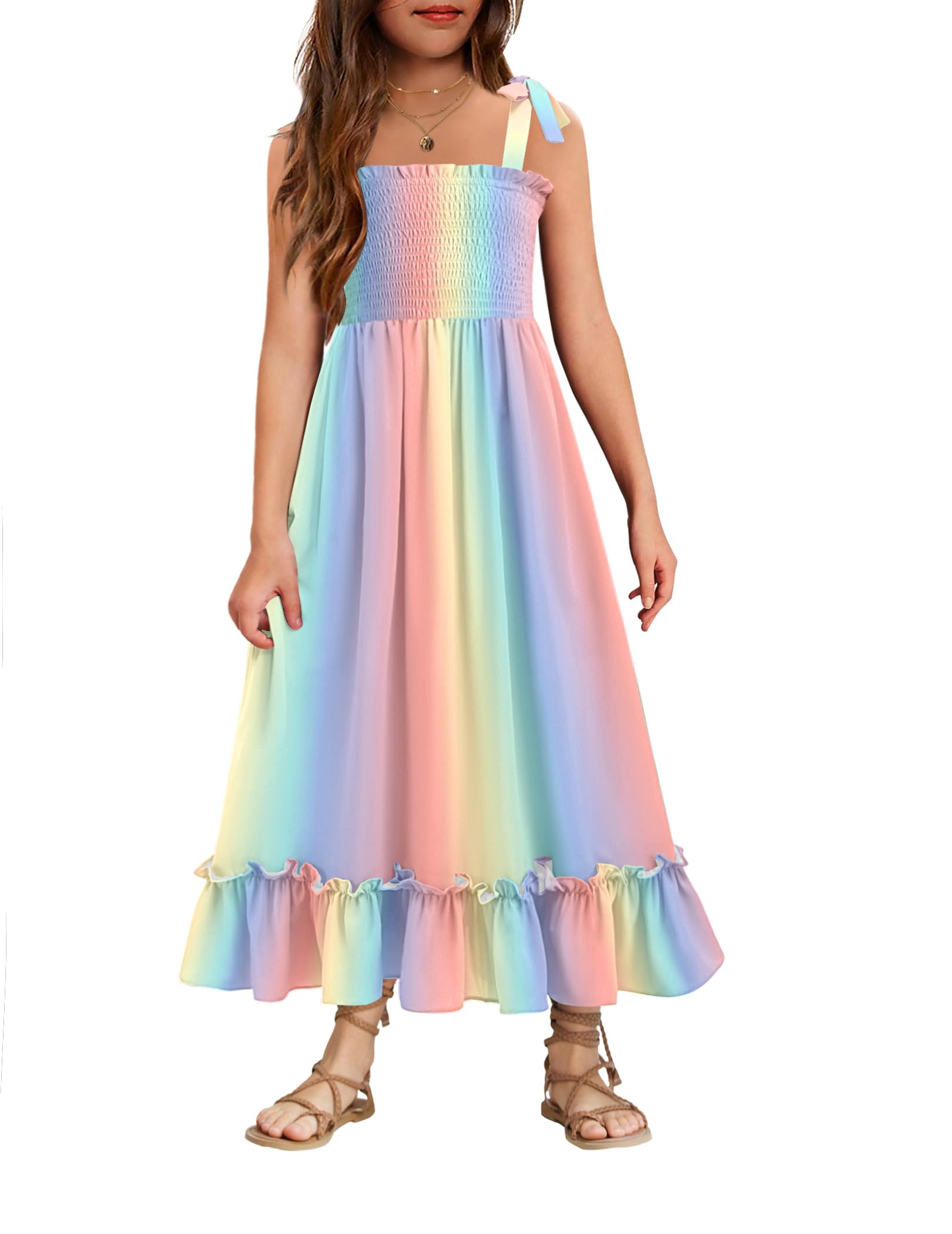 Arshiner Girls Summer Dress Boho Beach Casual Smocked Maxi Dresses