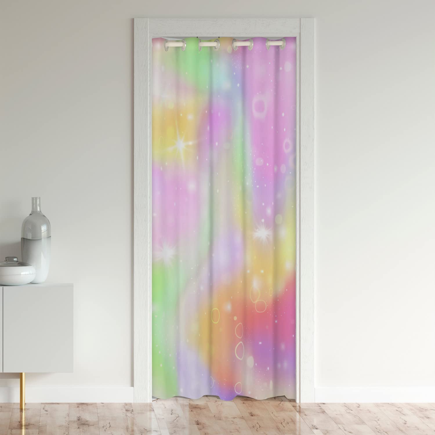Loussiesd Rainbow Door Curtain 106x203cm Glitter Closet Door Cover Curtain Multicolor 30%-50% Room Darkening Blackout Curtain Pastel Room Divider Curtain Cover Pink Purple Green Window Treatments — image 1