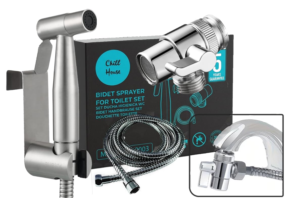 CHILL HOUSE Kit Bidet Portatil para Wc, Ducha Higienica con Adaptador Grifo en Acero Inox AISI 304 y Manguera de Ducha 1,5 M en Acero Inox. Ducha Bidet Para Wc Inodoro Completo