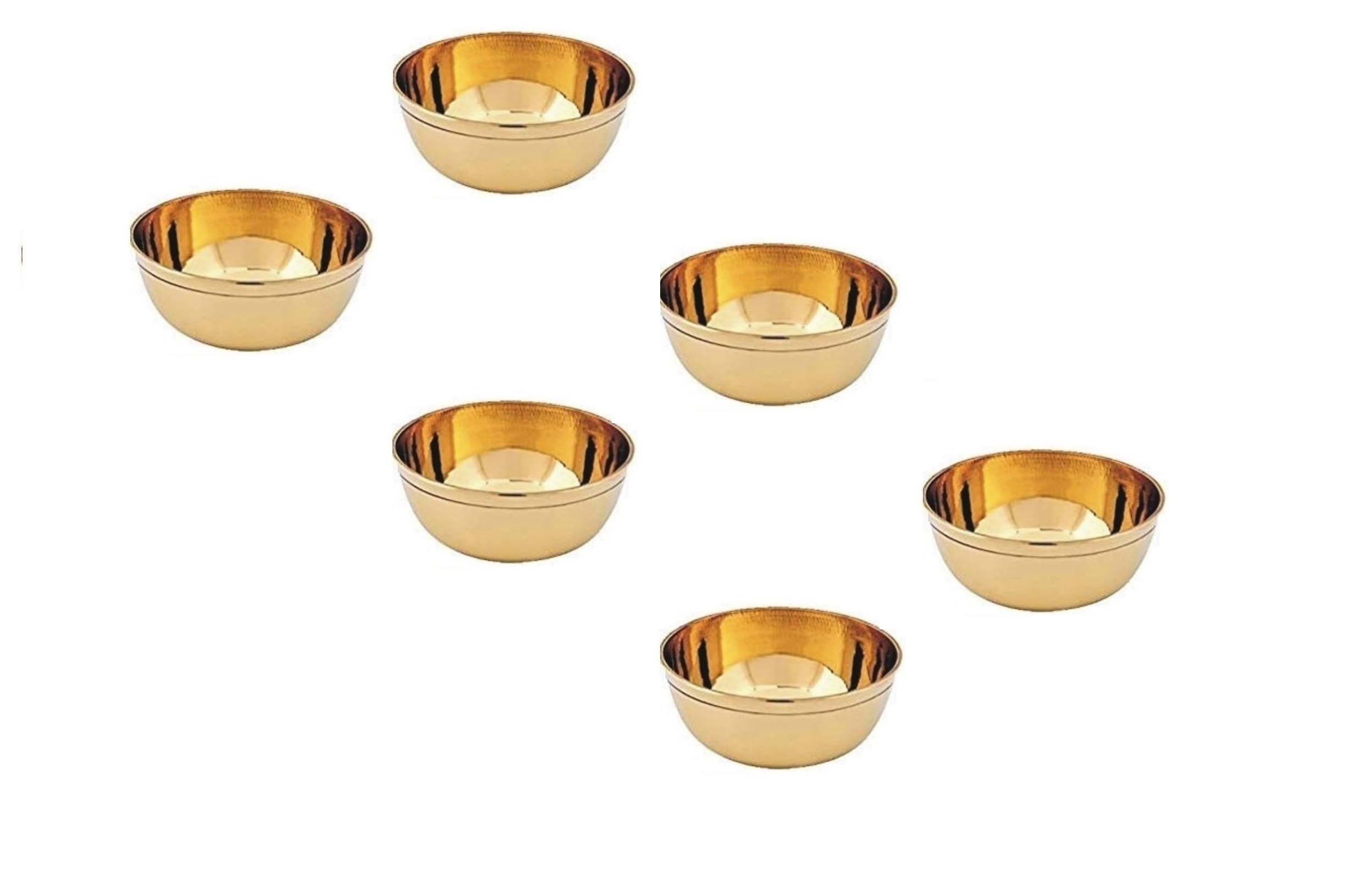 Damurhu Brass Bowl Hand Made Round Puja 100% Pure Brass Katori Vati Bowl Hand Made, Round Shape Size - 4 (5.5 x 3 cm, 3 INCH * 65 ML) Set of - 6 PCS-image-23