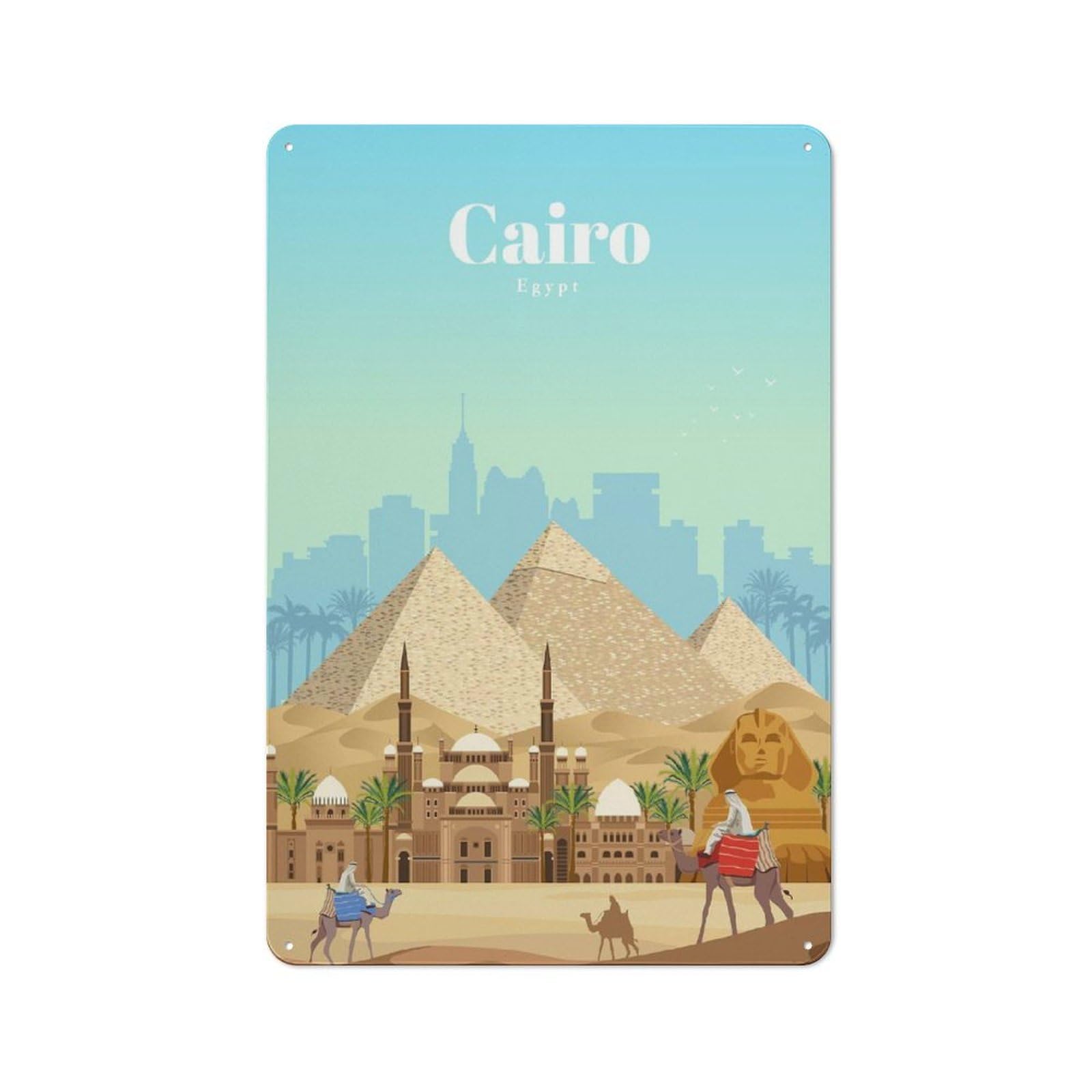 Junmoney Travel To Cairo Kitchen Metal Sign 30X20cm, Country Style Kitchen Wall Decor For Restaurant, Kitchen, Counter Or Breakfast Nook