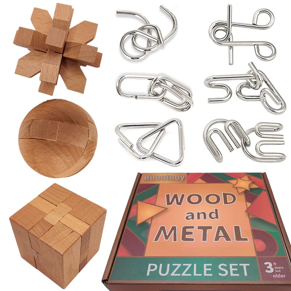 Brain Teaser Puzzle 9Pcs Unlock Interlock Game IQ Test Wooden Toy