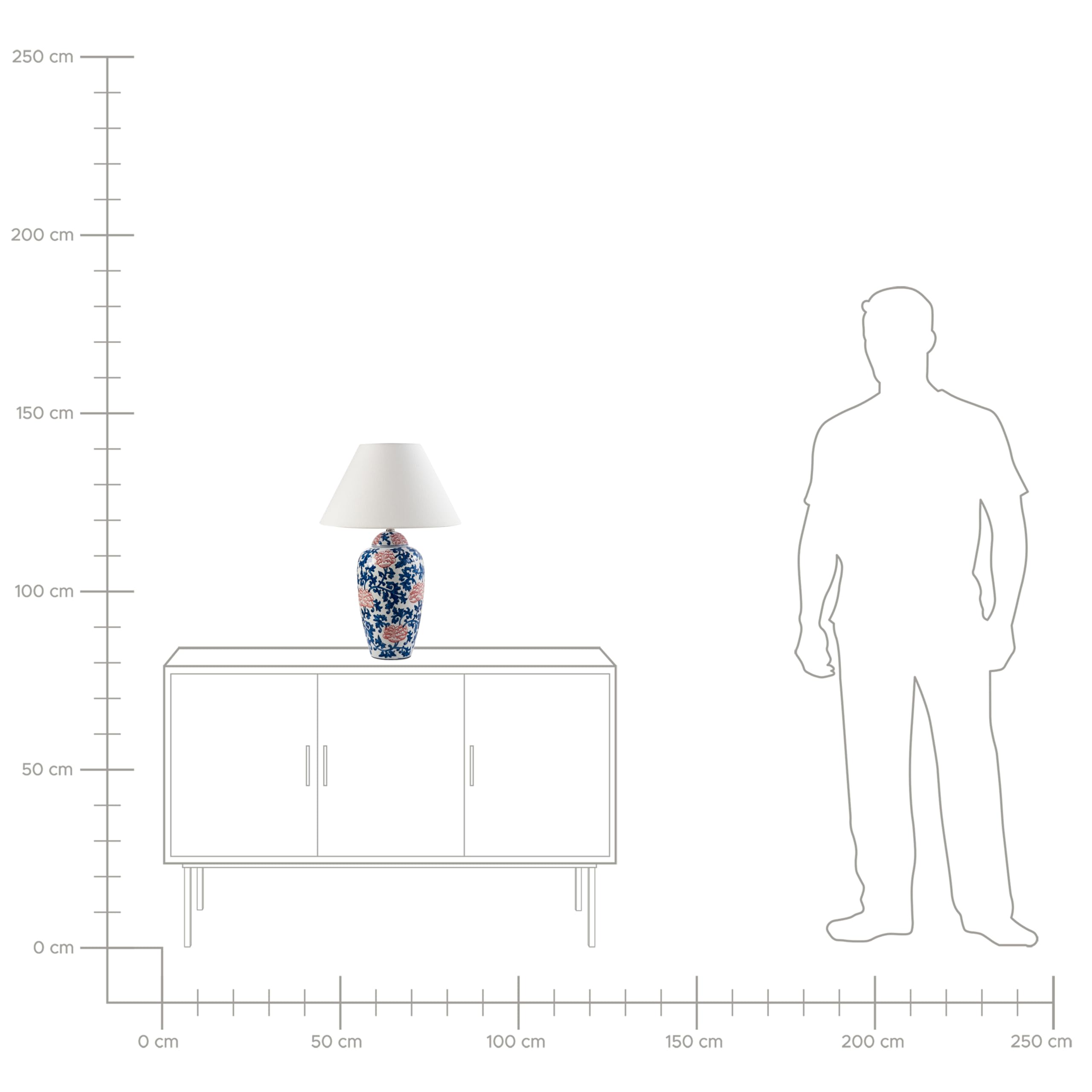 Stylowa lampa stołowa z kwiecistym wzorem porcelanowa podstawa lniany materiałowy klosz oświetlenie biało-niebieska Verusa