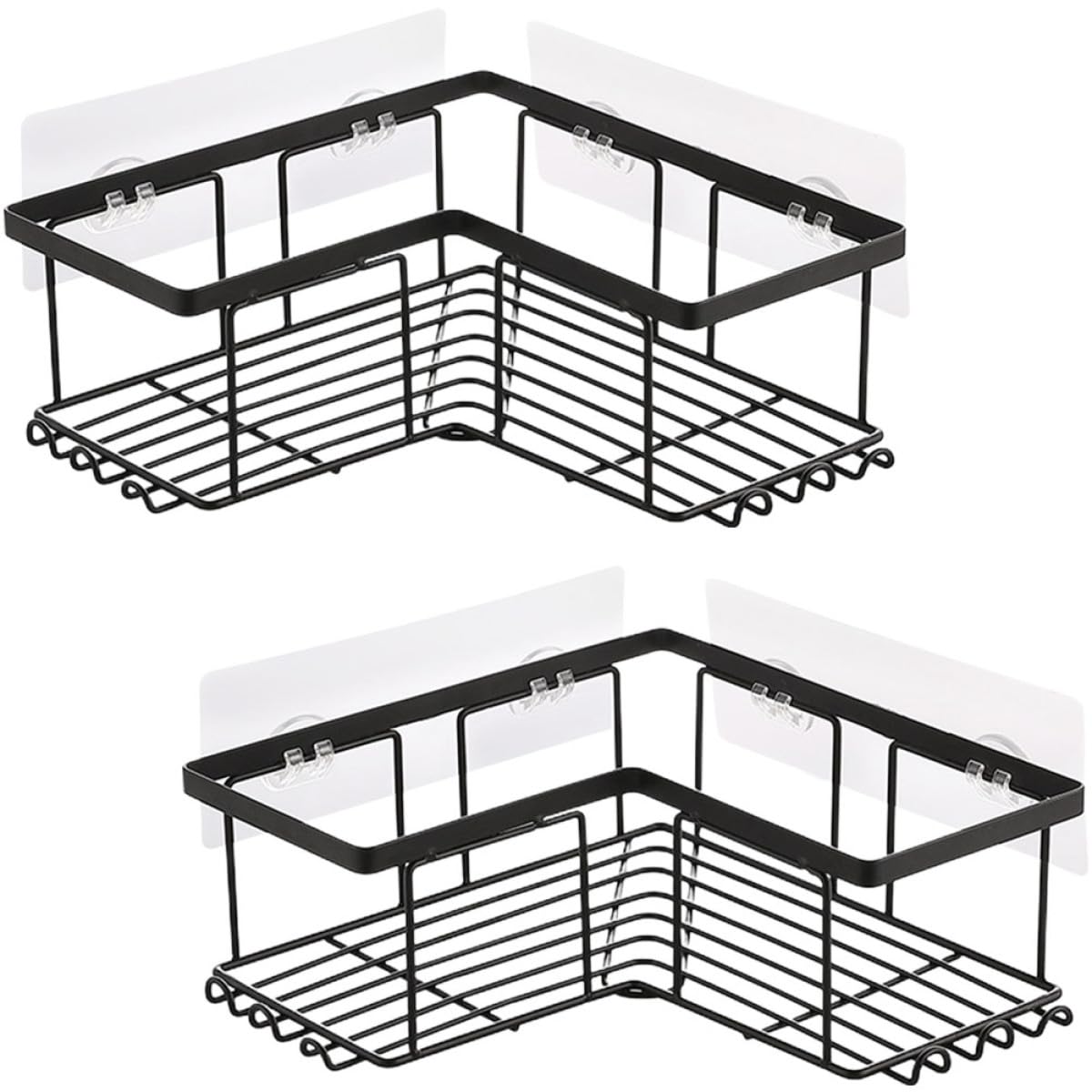 Organizadores de Ducha Negro de Esquina de Acero al Carbono Adhesivo Fuerte sin Taladro 2 Piezas, Estantes en Forma de L para Baño para Jabón y Accesorios