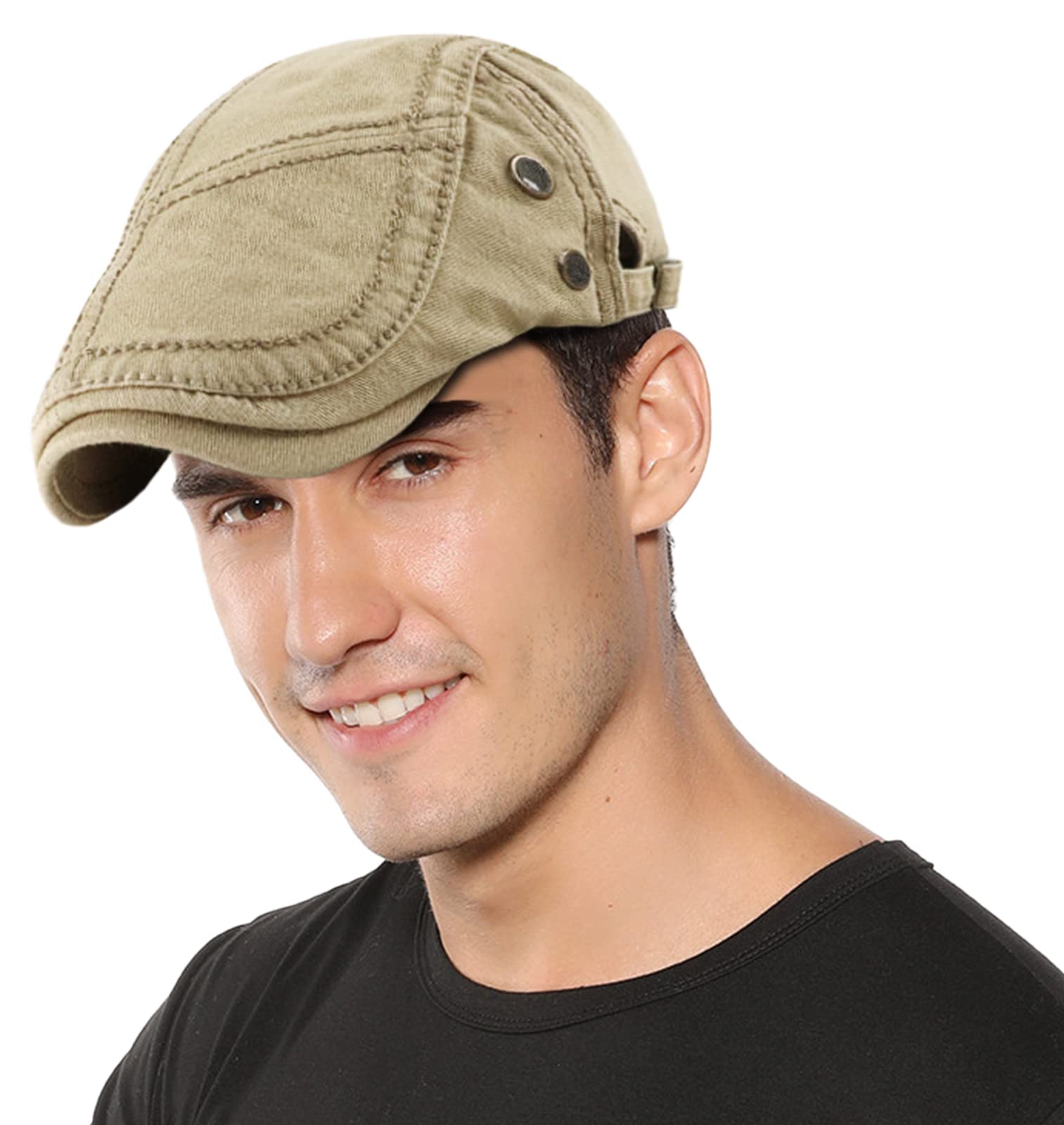 Men’s Adjustable Newsboy Hats Irish Cabbie Gatsby Hat Classic Ivy Flat Cap Driving Hunting Golf Cap Beige Cotton Beret Cap