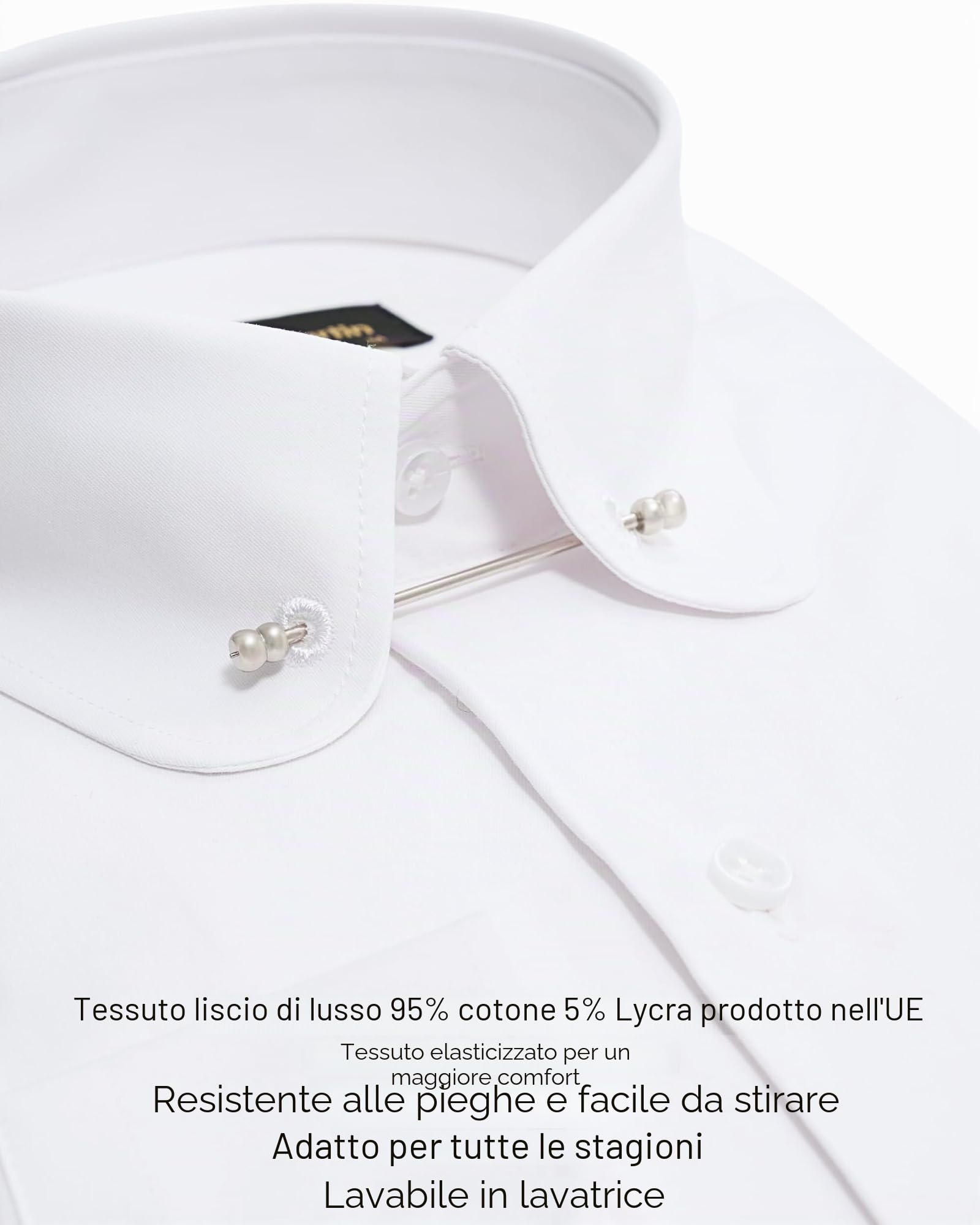 Jack Martin London Camicia da Uomo con Colletto Club con Spilla | Camicie da Uomo Eleganti da Business, Formali e Casual a Maniche Lunghe