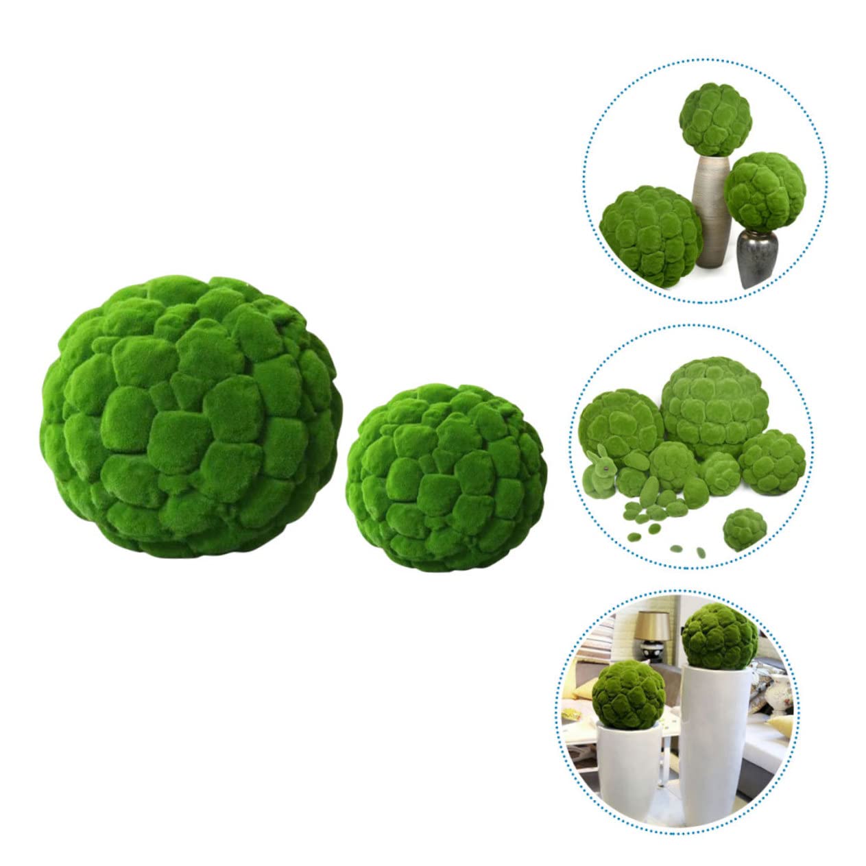 Sewroro Dekorative Formschnittkugel mit Moos Imitat, Grün, 2 Stück | Flocking Oberfläche, Moderne Optik, für Familie und Hochzeit, Geeignet als Schalenfüller