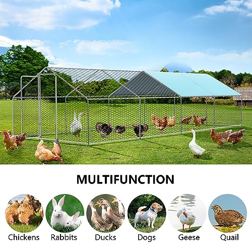 Large Metal Chicken Coop, 26FT Walk-in Chicken Runs for Yard with Waterproof & Anti-UV Cover for 30-40 Poultry, Galvanized Mesh & Security Lock, Heavy Duty Dog Kennel Outside Outdoor, Duck Rabbit Cage