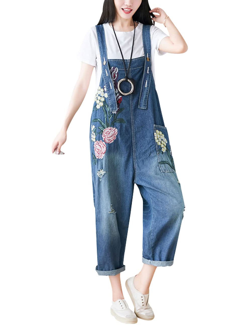 Tuta da donna con cinturino regolabile, tutine larghe in denim, salopette jeans pantaloni
