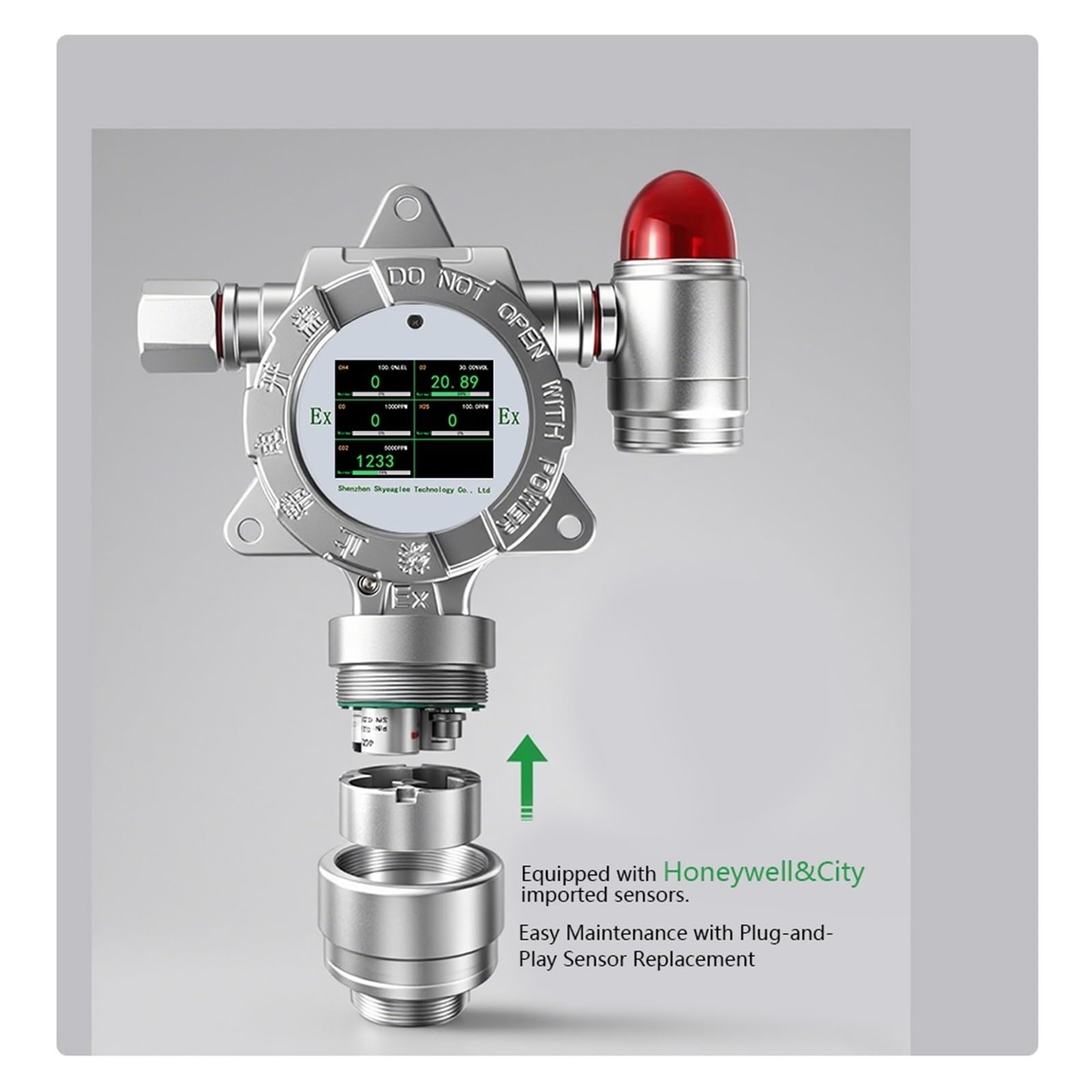 Stałe monitorowanie stężenia w przemyśle Czujnik PID Alarm gazowy 5 w 1 CH4 O2 CO H2S VOC Detektor stężenia gazu(CH4.O2.CO.H2S.H2)