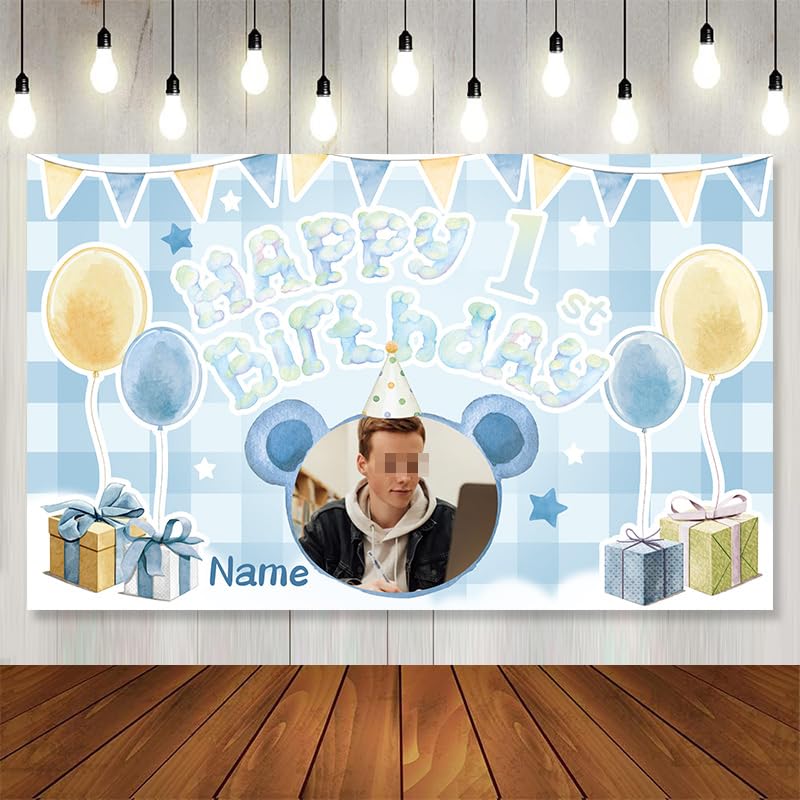 AUBAO Custom Happy Birthday Banner Backdrop Large Happy Birthday Backgroud Party Indoor Outdoor Car Cream Decoration Supplies for Girl Women Boy(Blue