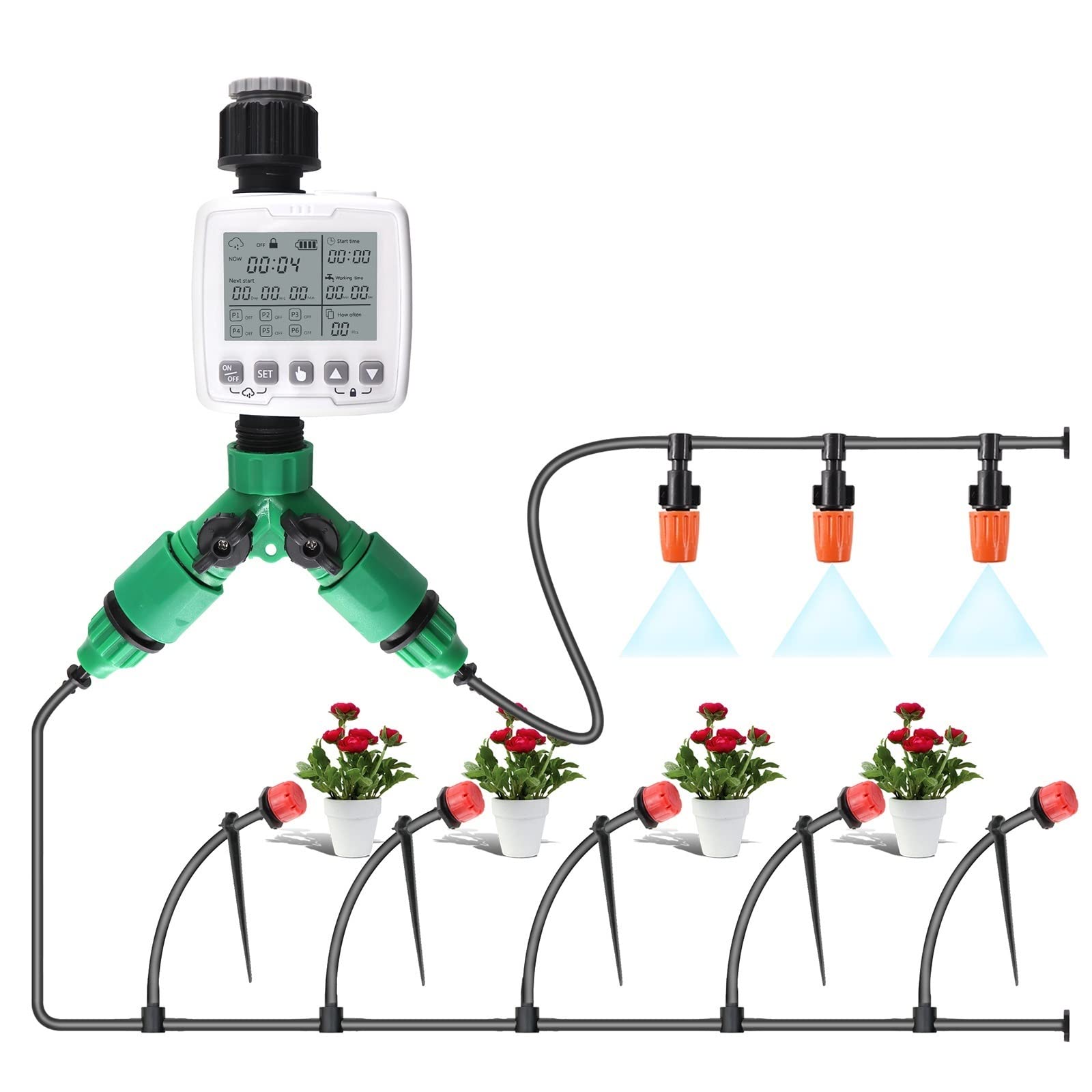 Kit di irrigazione a goccia automatica di irrigazione automatica Home Drip Drip Irrigation Kit System Sprinkler con controller intelligente for il giardino bonsai interno per Piante in Vaso da Esterno
