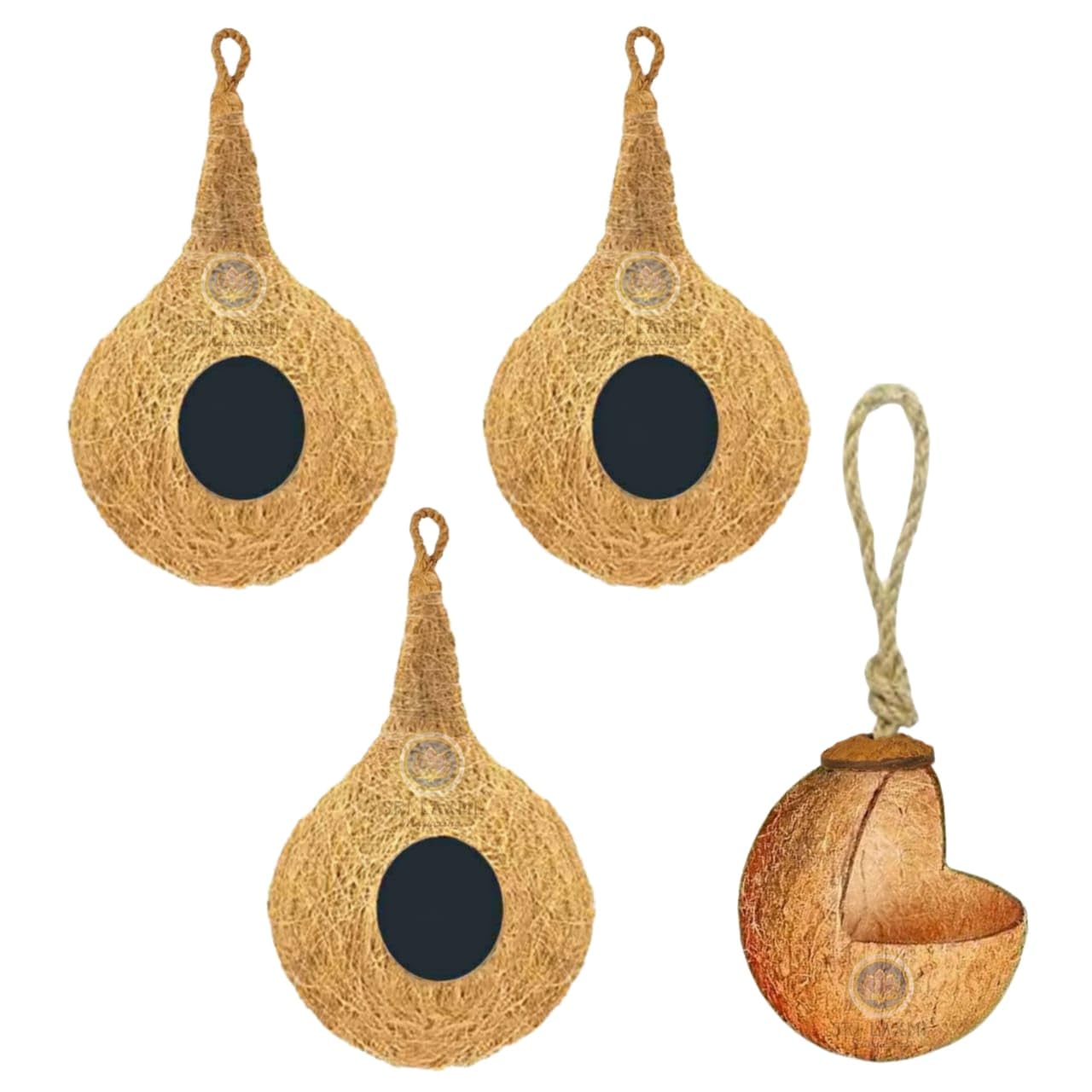 Natural Coconut Shell Bird Feeder and Bird Nest Handmade Bird House Large Size for Sparrow, Small Birds (Pack of Bird Feeder 1nos and Bird House 3nos) (B0D2Y1TFFG) Amazon Price History, Amazon Price Tracker