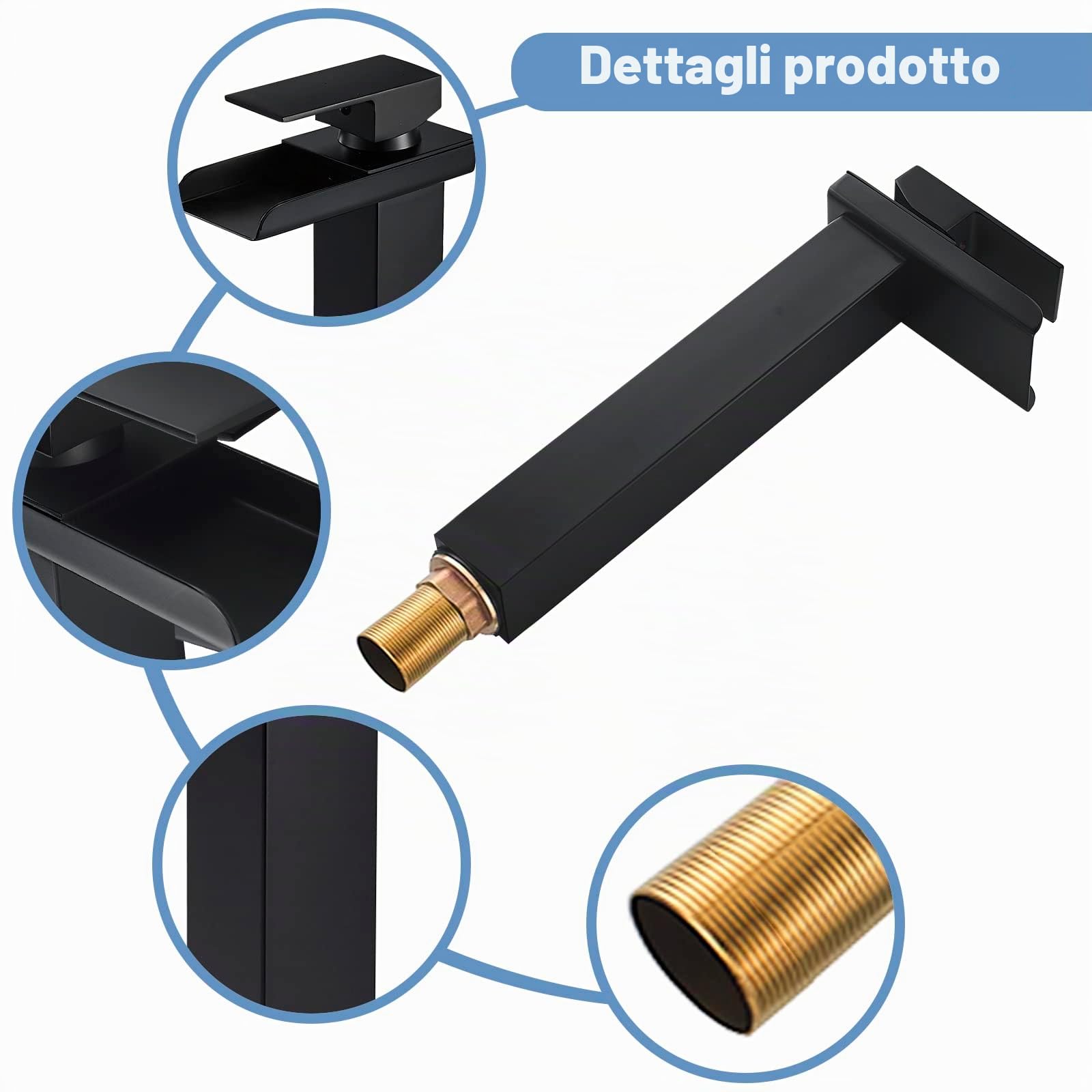 Rubinetto Bagno Lavabo Cascata Nero Alto, Miscelatore Lavabo Bagno Rubinetto per Lavabo con Altezza del Bocca di 265MM, Moderno Miscelatore Monocomando per Bagno Ottone, Acqua Calda e Fredda, G3/8