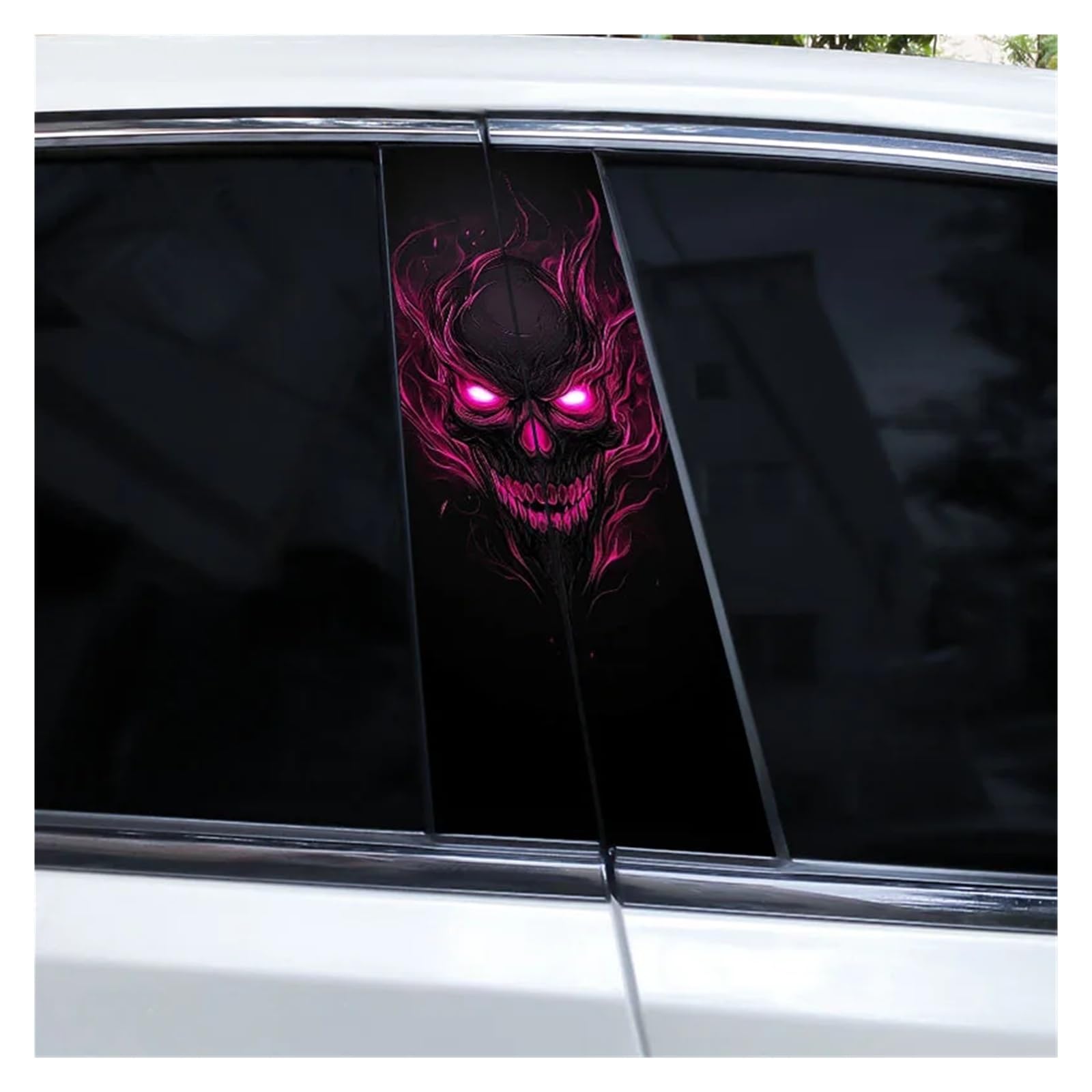 Car Side Decals 2pcs Flame Skull Car Sticker Horror B-Pillar Waterproof Vinyl Cover Scratch Center Column Decal(Style D)