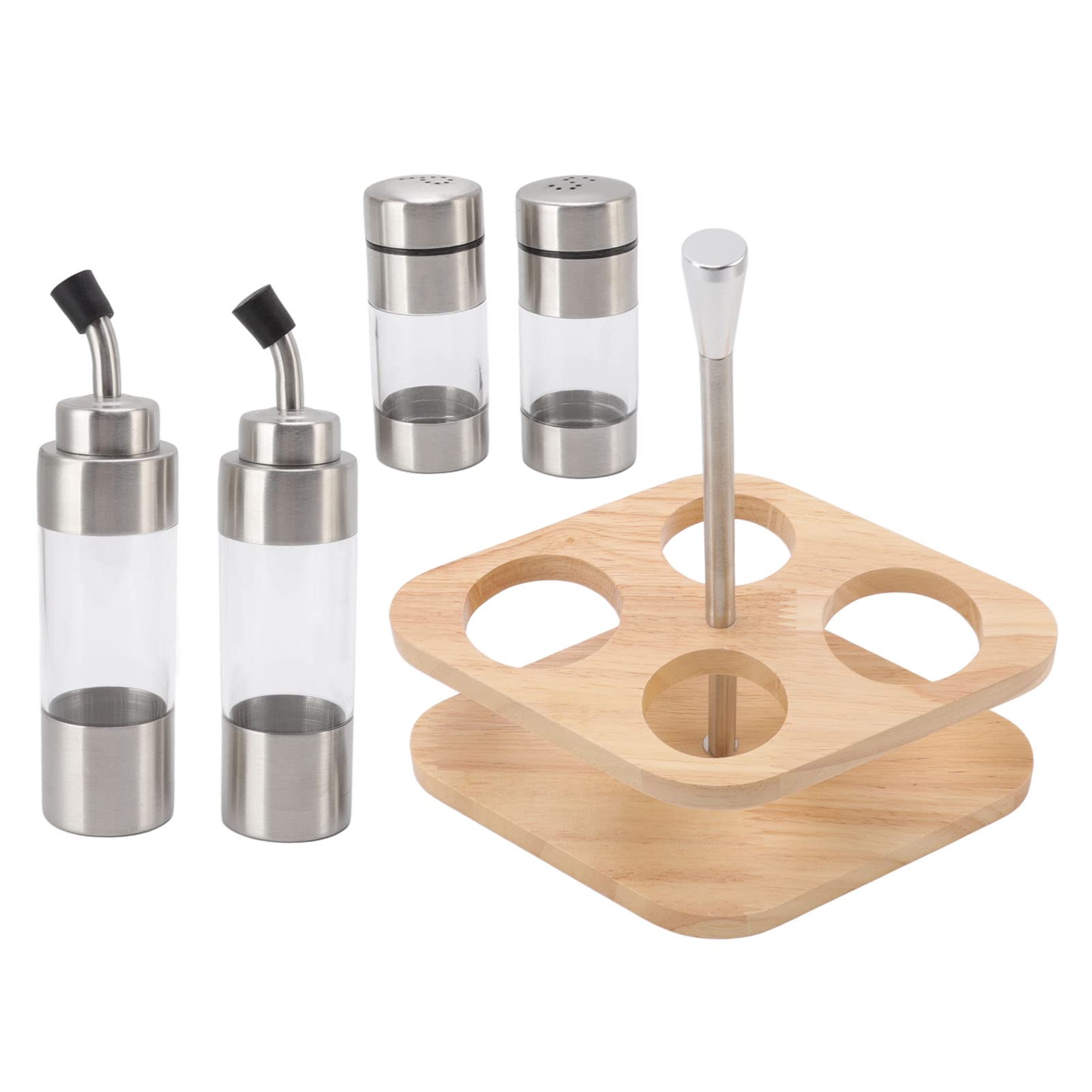 Set 5 pezzi olio aceto sale pepe in vetro e acciaio inox Olio e aceto