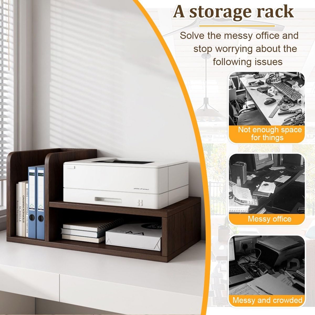 Mesa Impresora compacta para Espacios reducidos, Soporte para Impresora de Escritorio con estantería, Mueble Impresora a 2 Niveles para Oficina o casa, Mesa para Impresora(Brown)