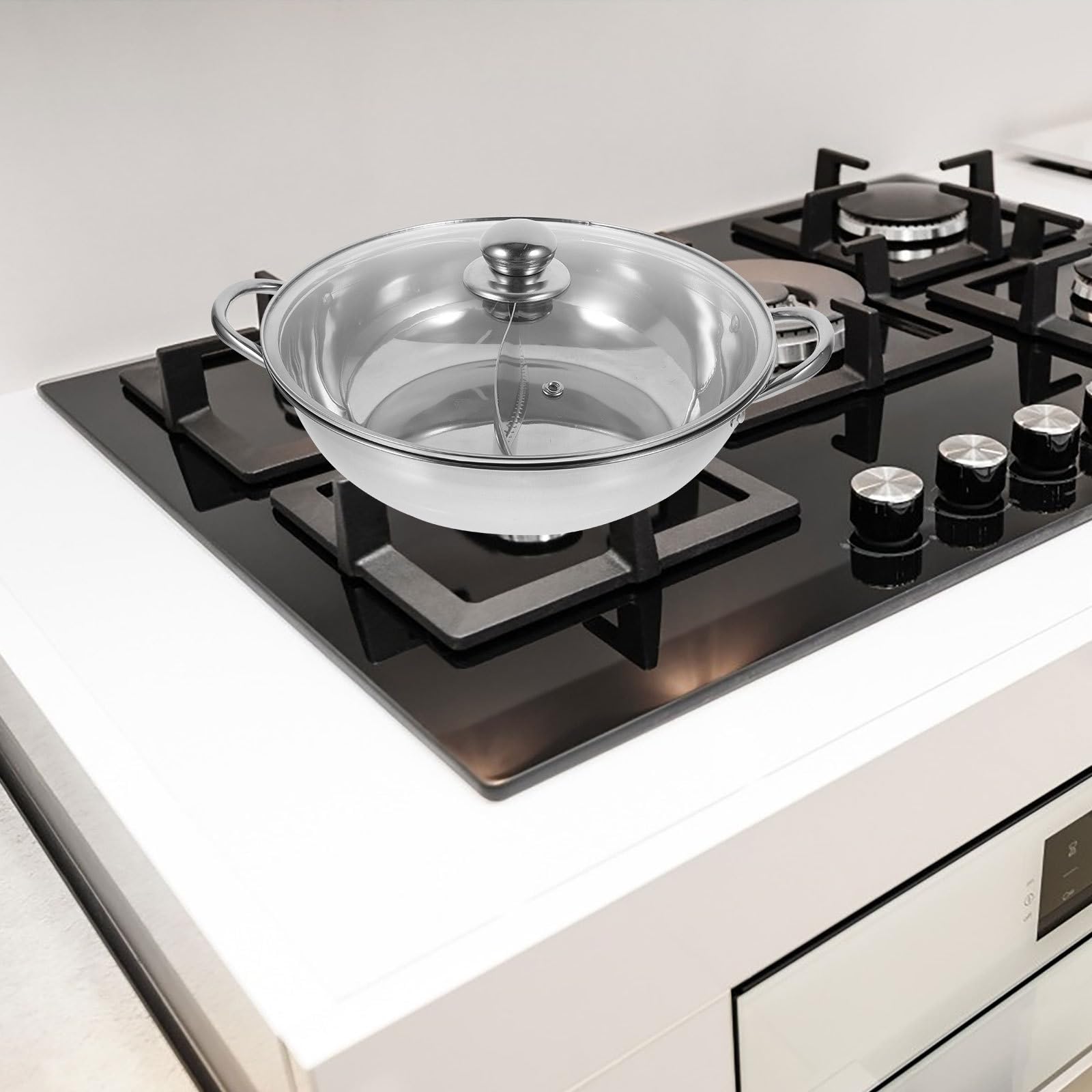 Doppelseitiger Hot Pot Topf aus Edelstahl mit Trennwand Geeignet für Induktion und Gasherd Multifunktionaler Suppentopf für Verschiedene Geschmacksrichtungen