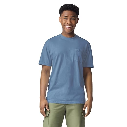 Comfort Colors Adult Short Sleeve Pocket Tee, Style 6030, Blue Jean, Large