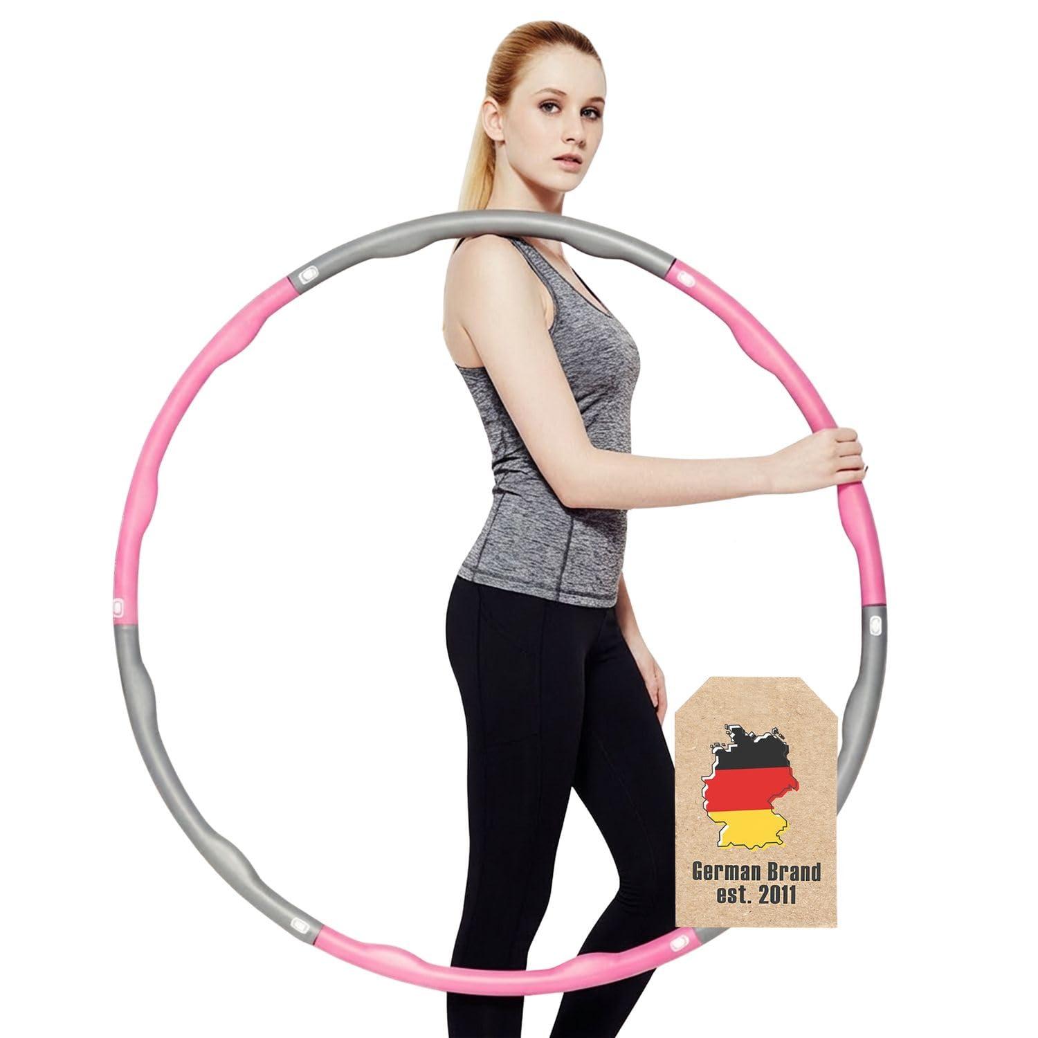EmpireAthletics Hula Hoop Fitness Reifen, Hula-Hoop-Reifen mit Massage Noppen, Bauchtrainer Taillentrainer für Zuhause, Stecksystem Zerlegbar, Core Training Home Gym, Pink Grau