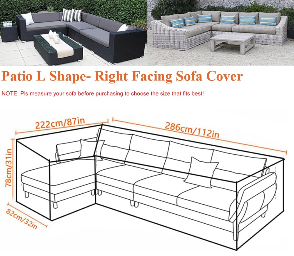 UCARE Patio Rattan Corner Sofa Furniture Covers Waterproof 420D Fabric L Shaped Garden Furniture Sectional Couch Protector Cover for Outdoor Indoor Veranda with Handle