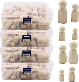 HOIGON 200 PCS Wooden Peg Dolls Bulk, 4 Sizes Unfinished Wooden Peg Doll People, Wooden Figures Peg Doll Body for Crafts, Wedding, Cake Toppers, Painting, Decor