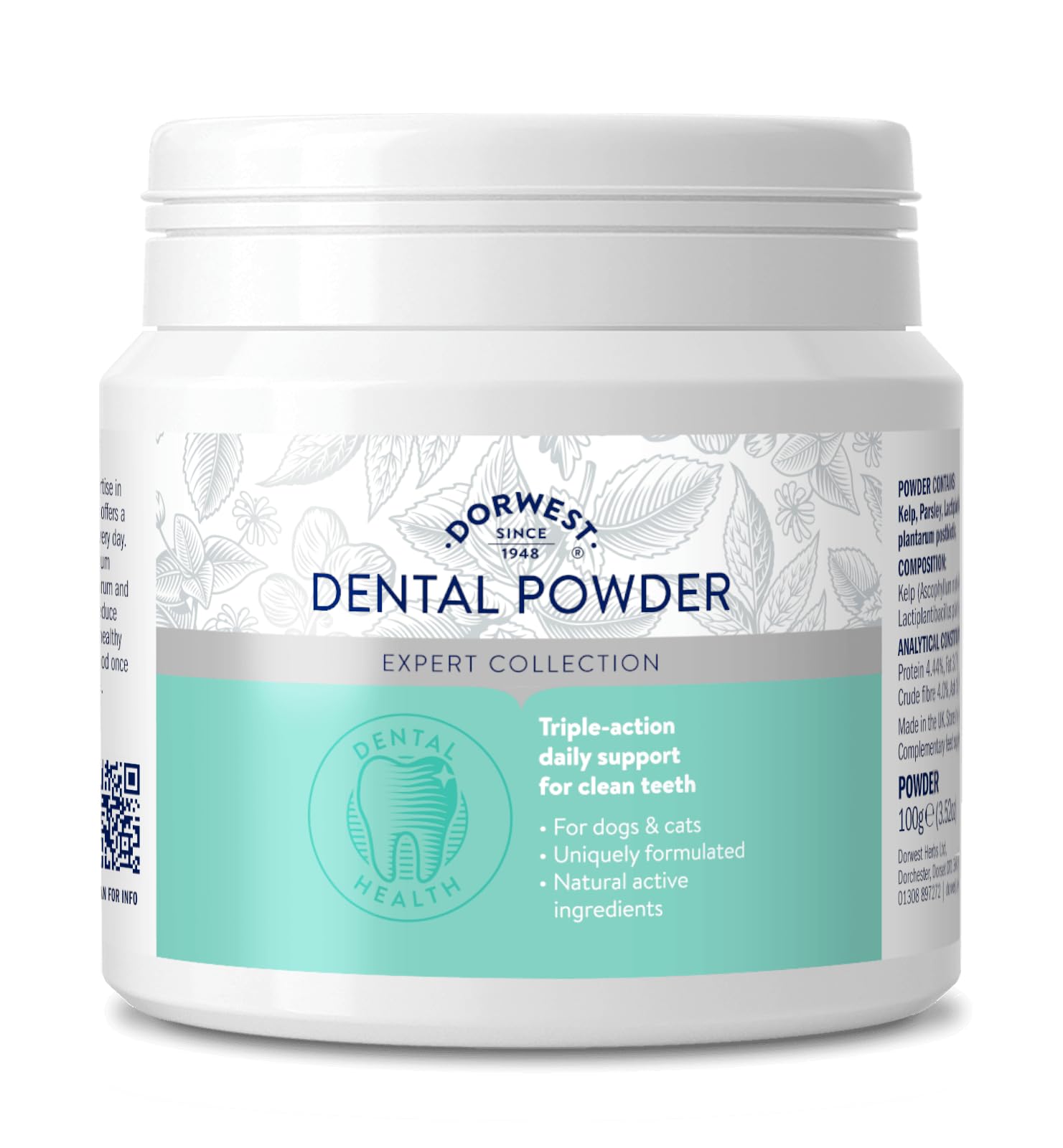 Dorwest Herbs Seaweed Dental Powder for Dogs & Cats 100g, Triple-Action Support for Clean Teeth, Healthy Gums & Fresh Breath