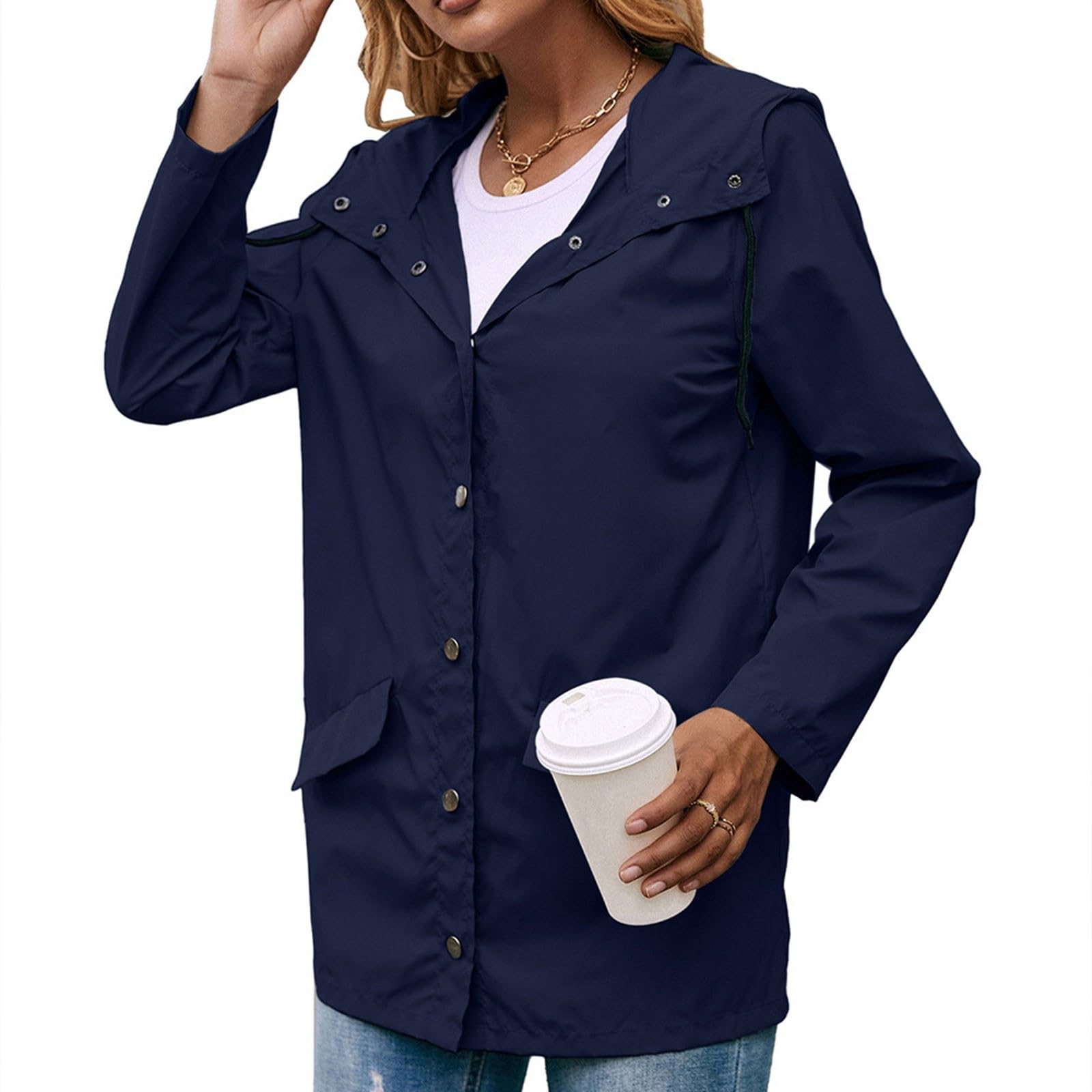 Generisch Chubasquero ligero para mujer al aire libre montañismo ropa deportiva con capucha casual senderismo impermeable chaqueta cortavientos de longitud media chaqueta abrigo chaqueta para correr