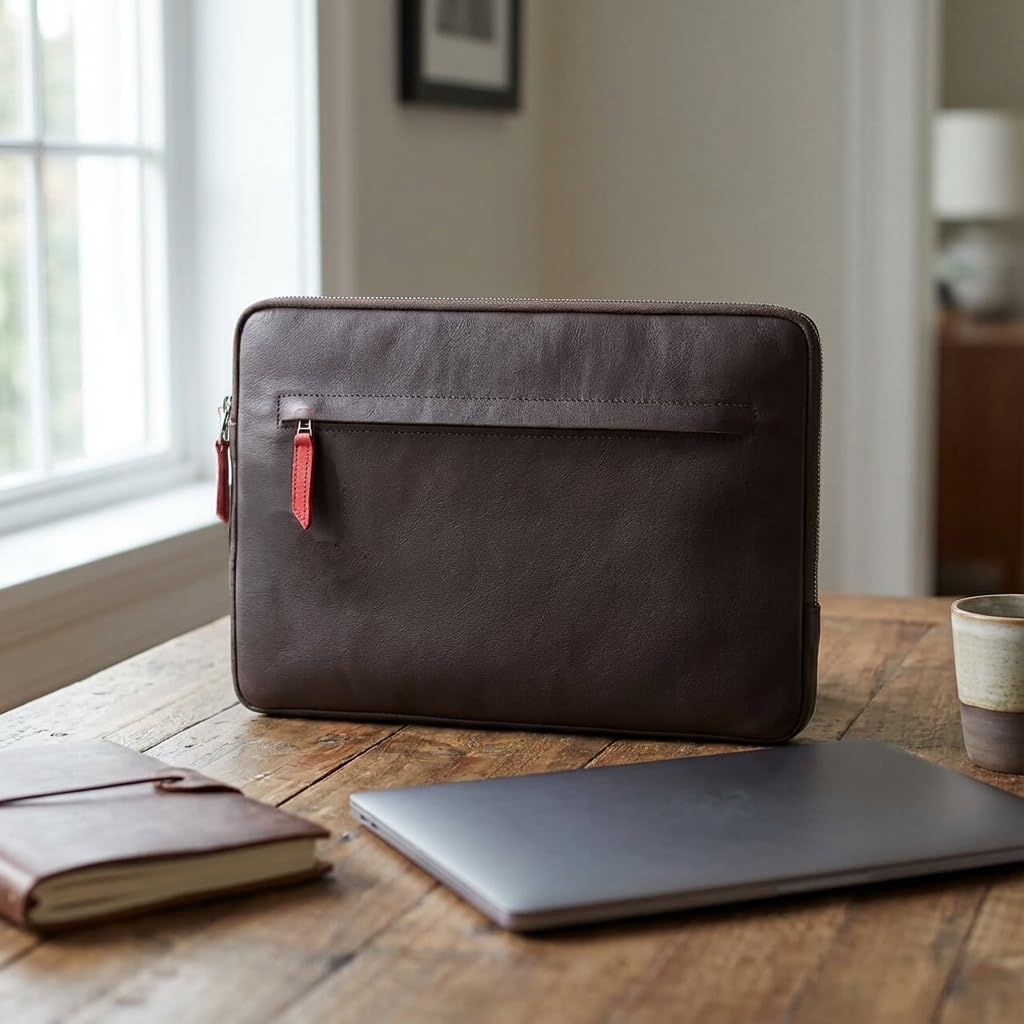 Pack & Smooch MacBook 13 Funda Cuero Antracita/Marrón | Cuero curtido vegetal | Compatible con MacBook Air 13 & Pro 13 | Angus