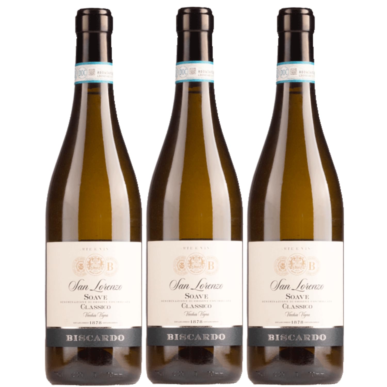 Biscardo San Lorenzo Soave Classico Vigne Vecchia Weisswein Wein Trocken Weiß Italien inkl. FeinWert E-Book (3 x 0,75l)