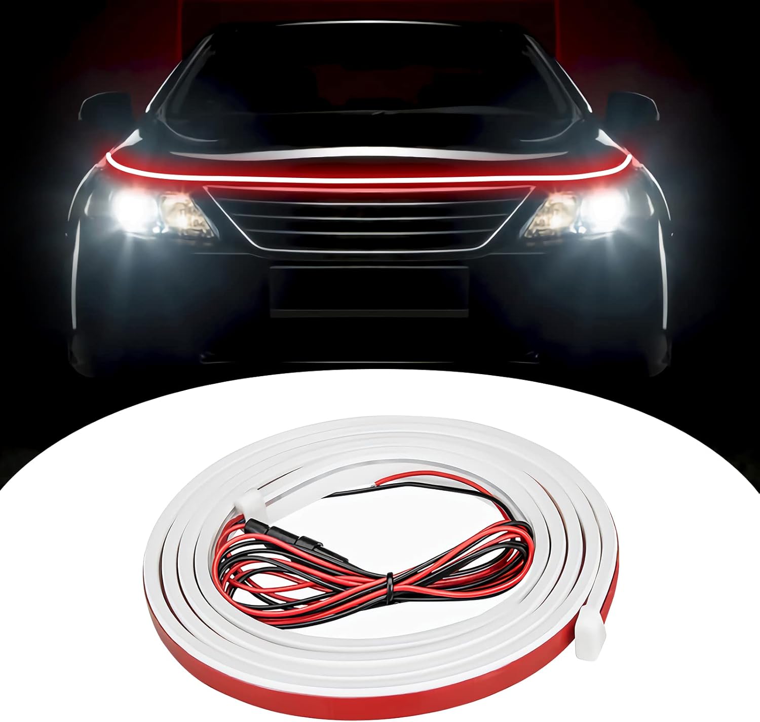 OneNine Car Hood LED Strip Lights, 1.8m White Flexible Exterior Car LED