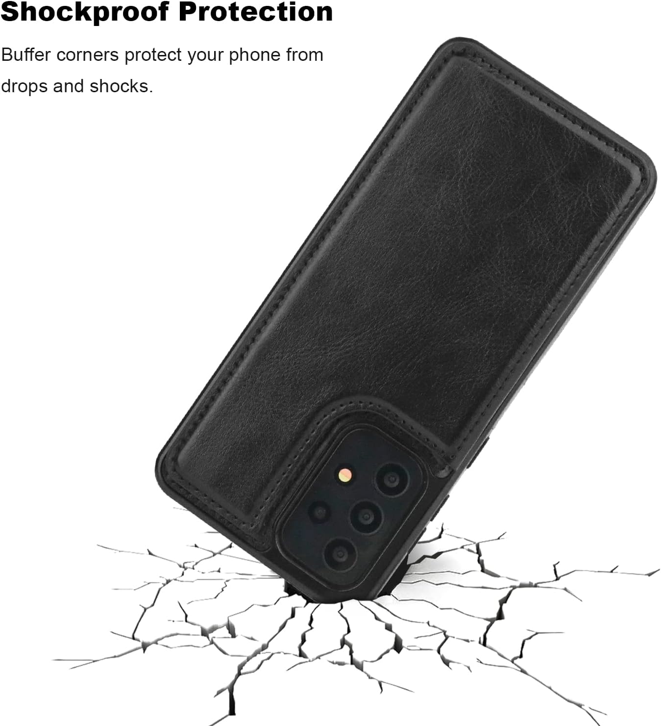 ONETOP Compatible with Samsung Galaxy A53 Wallet Case with Card Holder, PU Leather Kickstand Card Slots Case, Double Magnetic Clasp and Durable Shockproof Cover 5G 6.5 Inch(Black)
