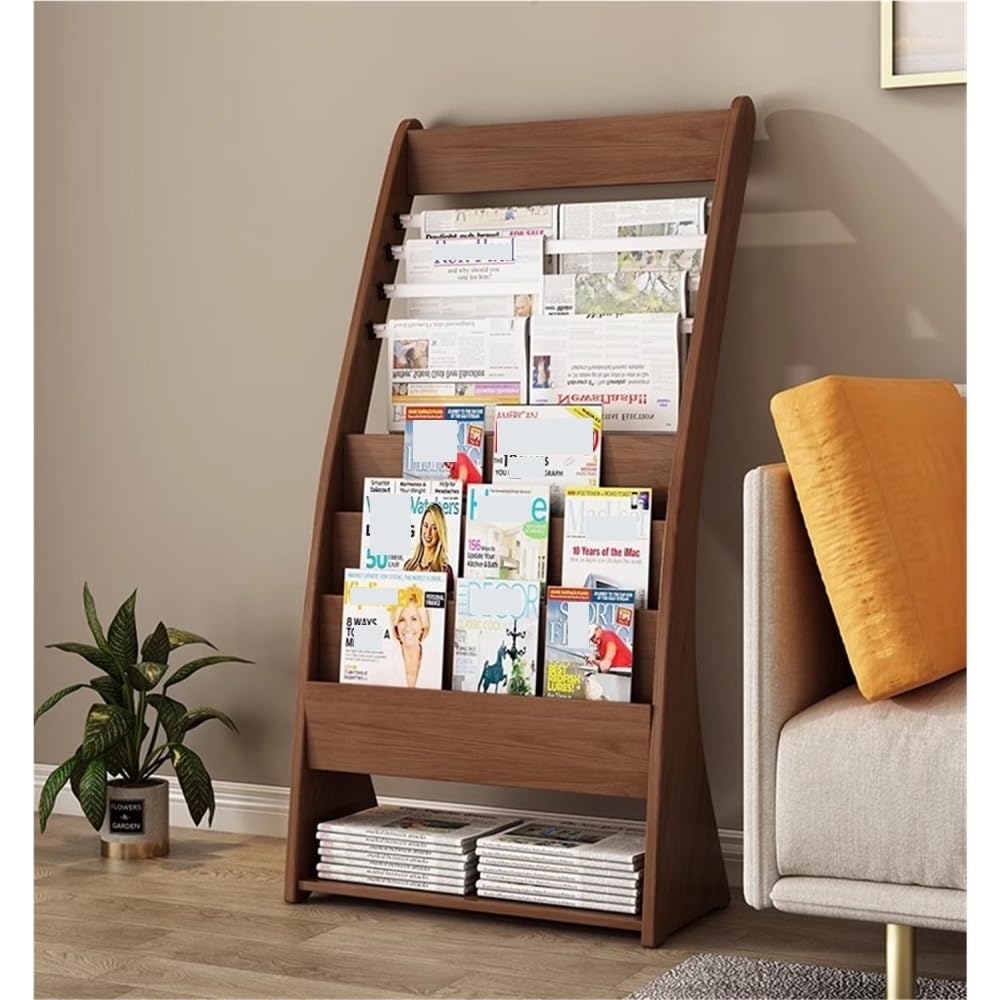 Zeitschriften-Displayrahmen Zeitungsständer aus Holz, Bürozeitschriftenständer, bodenstehender Broschürenständer, Werbematerial, Präsentationsständer, Aufbewahrung, Bücherregal Prospektständer(Brown)