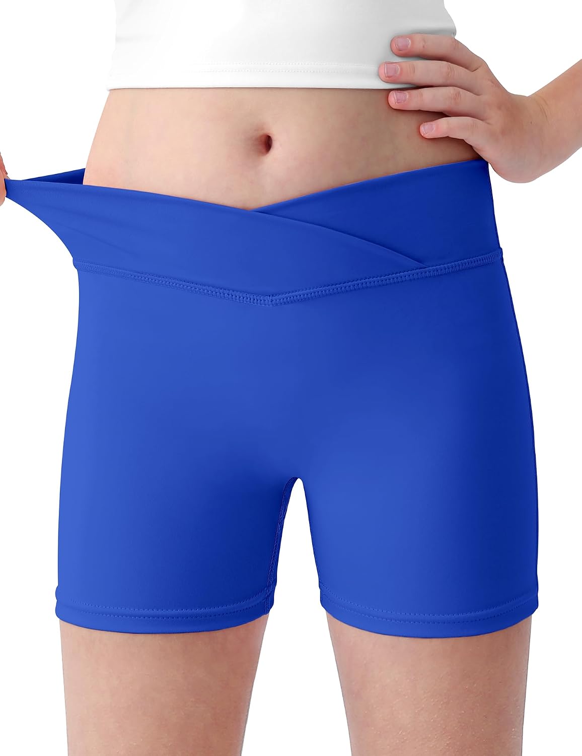 Girls Athletic Shorts V Cross High Waisted Biker Shorts Youth Kids Toddler Gymnastics Dance Volleyball Workout Size 5-16Y