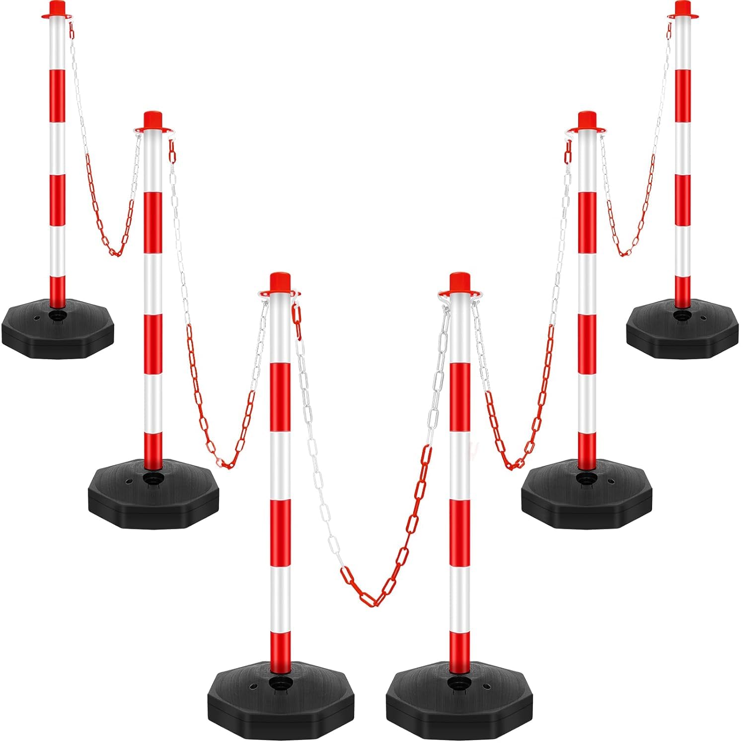 Juego de 6 Postes Plásticos Desmontables Rojo-Blanco con Cadenas de Seguridad 12m