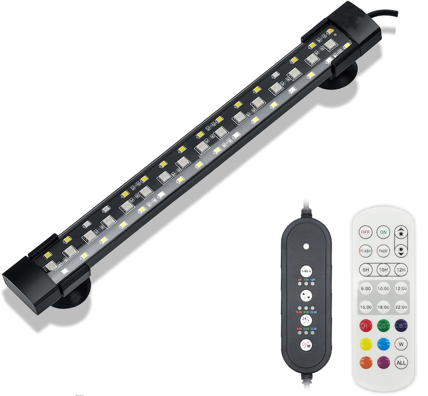 ZHGSERVU Underwater Aquarium Light 24/7 Mode Submersible Fish Tank LED Light, Full Spectrum Hidden Fish Tank Light with 3 Rows Beads 7 Colors Auto On