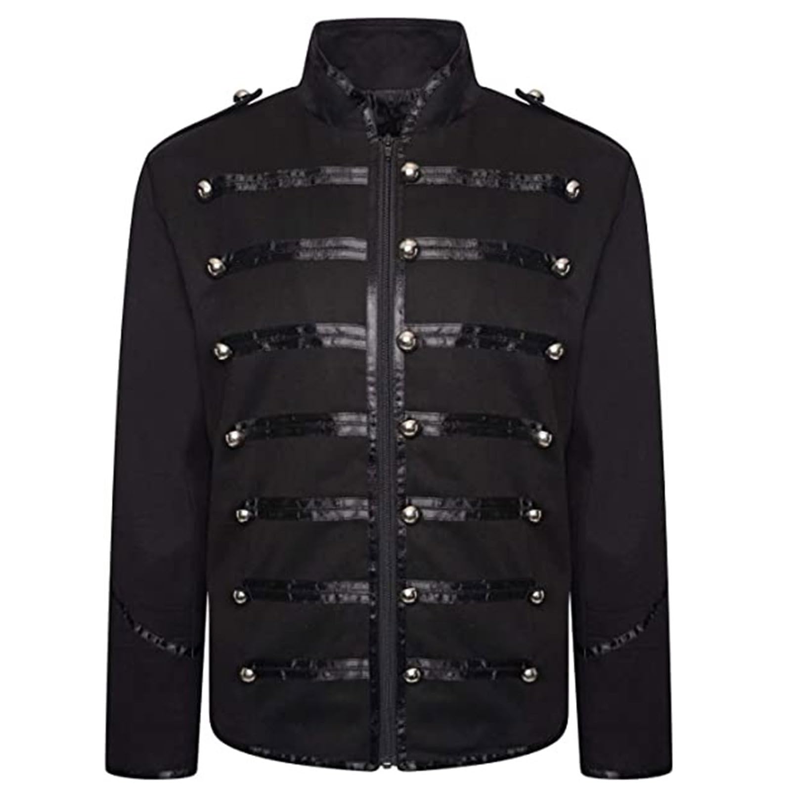 Mens Drummer Military Jacket, Parade Jacket for Music Festivals, Cosplay, Halloween, Themed Parties, 02-Black, XL