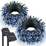 kemooie 2 Packs of 240 LED Solar Blue Christmas Lights Waterproof, 8 Twinkle Lights Modes Upgraded S