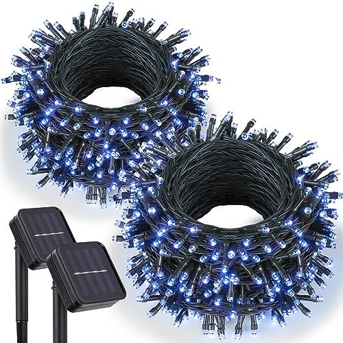 Kemooie 2 Packs Of 240 Led Solar Blue Christmas Lights Waterproof, 8 Twinkle Lights Modes Upgraded Solar Powered Fairy Lights, Outdoor Solar String Lights For Garden Patio Tree Yard Decorations (Blue) #TOP5