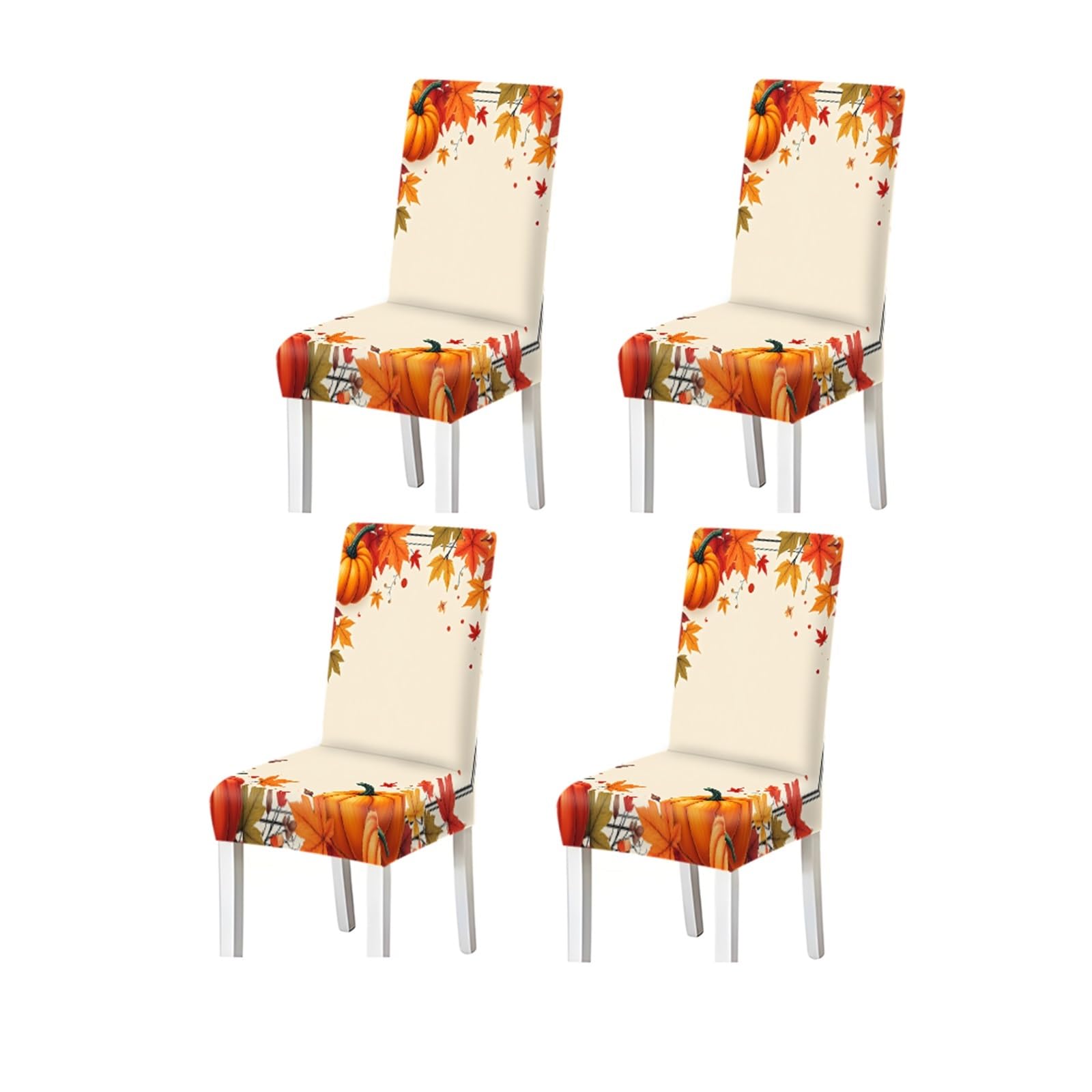 BOSUYBN Autumn Pumpkin & Maple Leaves Print Stretch Dining Chair Covers, Set Of 2/4/6 Furniture Protectors for Home Dining Room(4PCSChair cover)