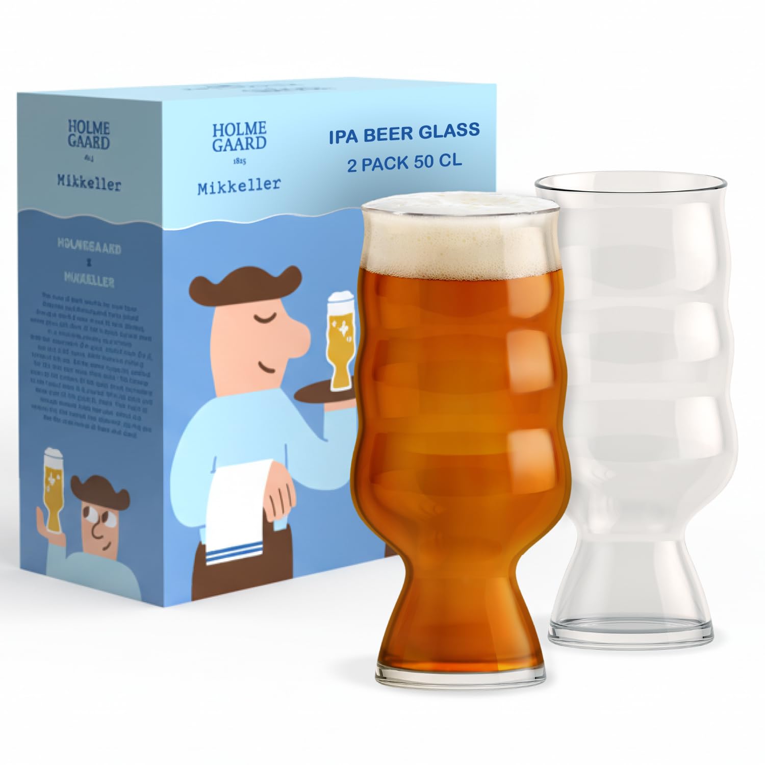 Rosendahl Holmegaard Mikkeller IPA Beer Glass 16.9 oz (Set of 2), for IPA Enthusiasts - Tall, Tapered, Aromatic Enhancing Glasses for Wheat Beer, Pale Ale, More, Versatile Drinkware & Glassware