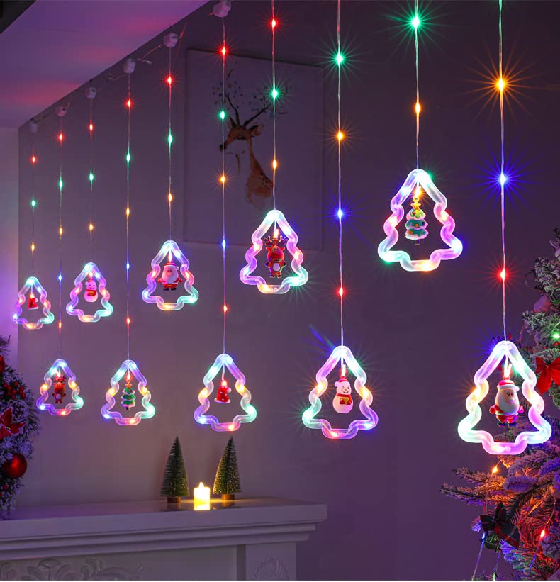 Lámpara de decoración de Navidad cortina de luz,8 tipos de modo de destello de Luz LED en forma de estrella,para decoración de Navidad interior o exterior (USB, Un multicolor)