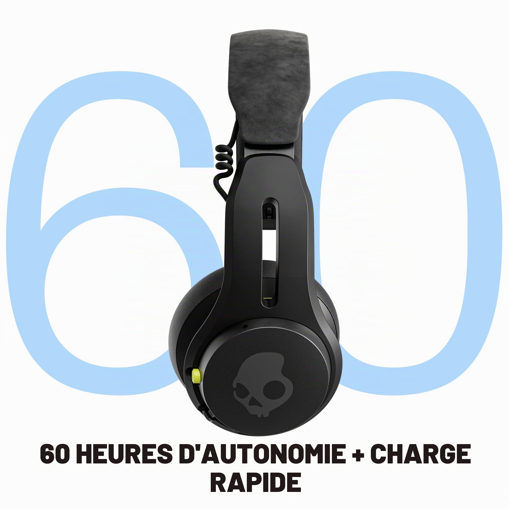 Skullcandy Icon ANC Casque Supra-Auriculaire Bluetooth sans Fil, Suppression Active du Bruit, 60 Heures d’Autonomie, Résistance à l’Eau et la Sueur, Pliable, Résistant, Voyage - Noir