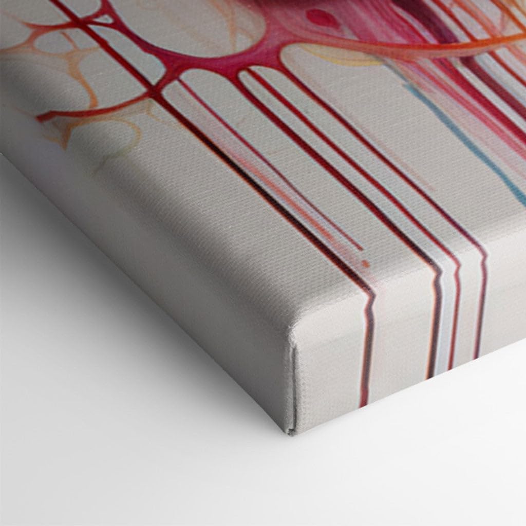 Canvas for Living room. Explosive Hues and Fluid Energy � A Dance of Red, Yellow, Blue, and Pink on Canvas, 27 x 18 inch Canvas Wall Art - Modernist Expressions - Zen Wall Decor