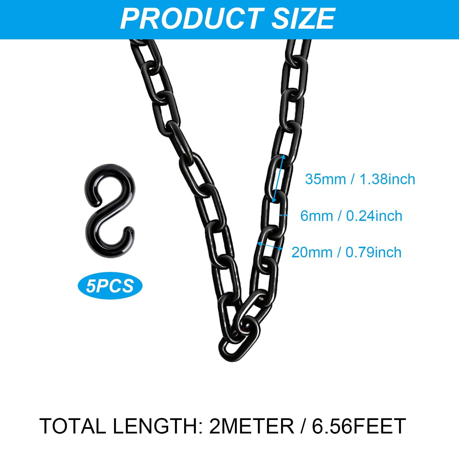 2 Meter Absperrkette Kunststoffkette mit 5 S Haken, 6mm Absperrketten, Sicherheitskette Warnkette, für Personenkontrolle, Warteschlangen, Warnsicherheit Parkplatz, Absperrung Von Flächen