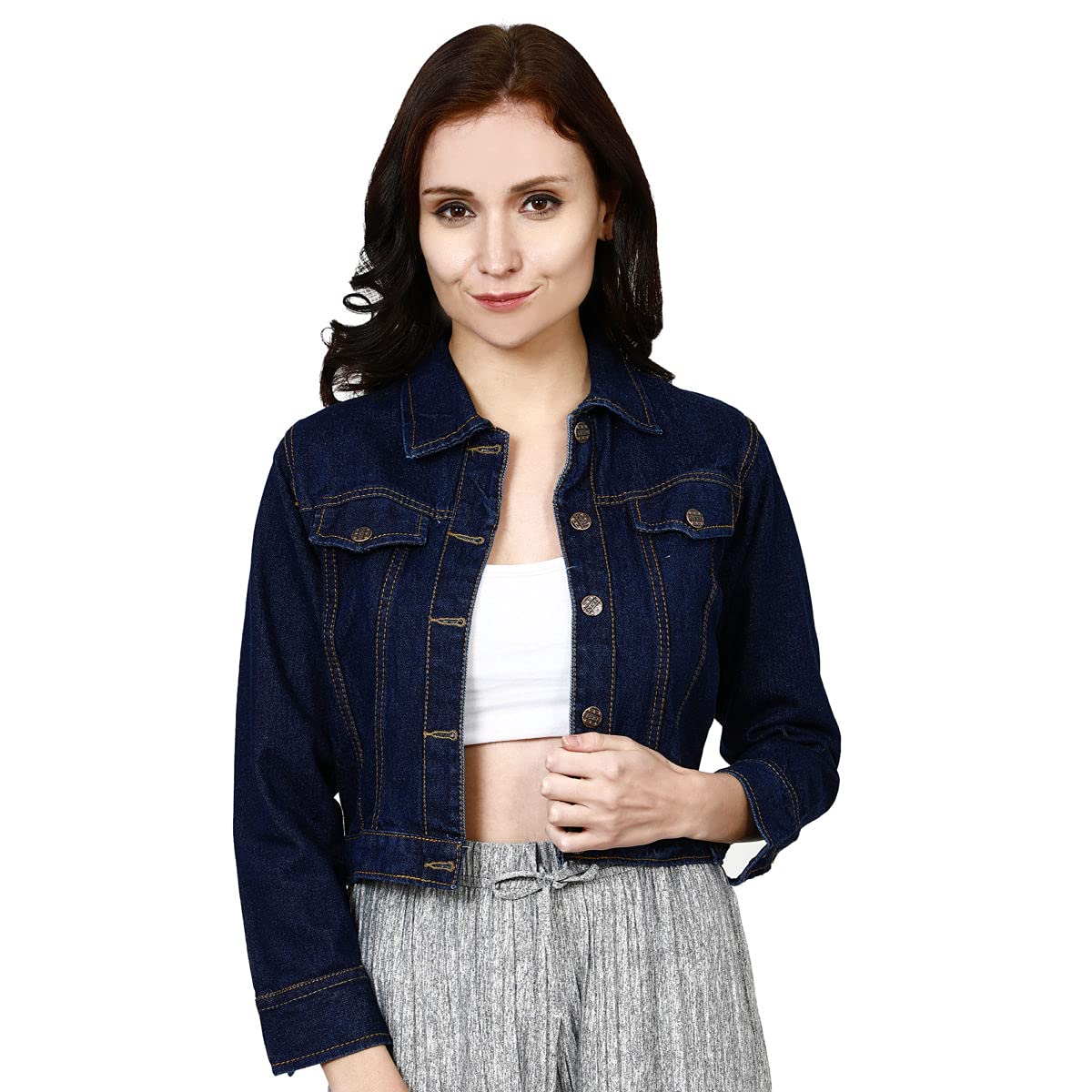 QoshaQosha Women's Self Design Denim Jacket