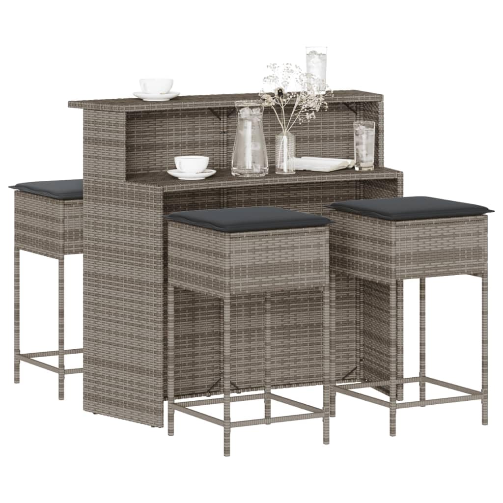Set da bar da giardino da 5 pezzi, con cuscino, in rattan